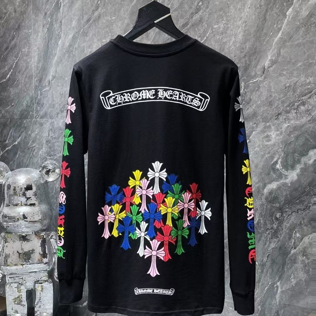 chrome heart Classic scroll-shaped letters in colorful flowers on long-sleeved sleeves