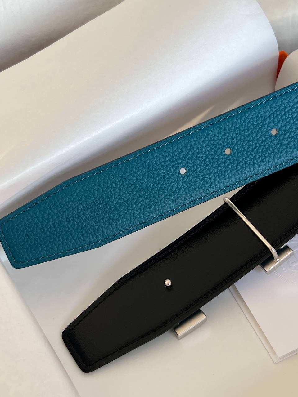 Hermès Dark Brown Grain Leather T Buckle Reversible Belt
