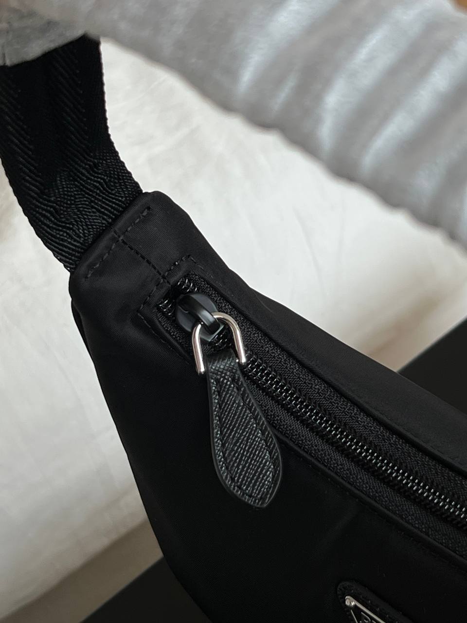 Prada Black Re-Nylon Mini Hobo Shoulder Bag With Silver Triangle Logo
