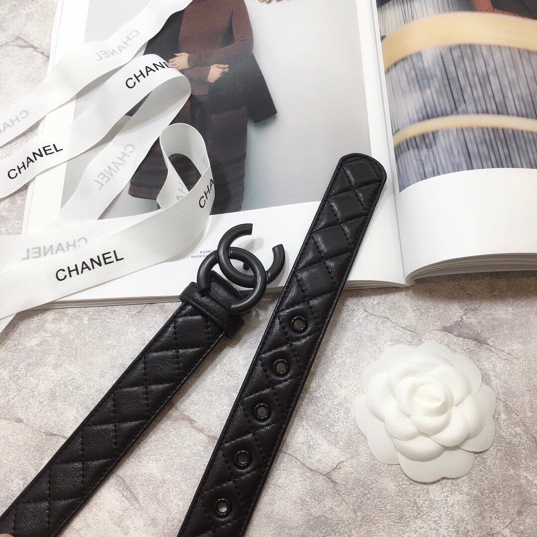 Chanel Belt Quilted With Double C Buckle Black With Black Hardware Women Belt 30MM