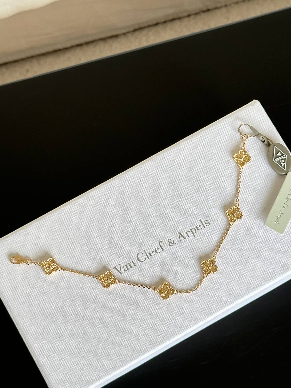 Chanel Gold Paved Crystal Four-Leaf Clover Thin Bracelet