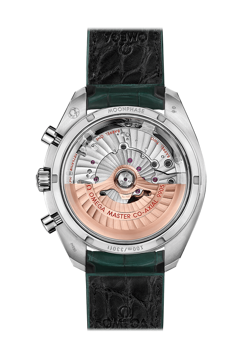 MOONPHASE CO‑AXIAL MASTER CHRONOMETER MOONPHASE CHRONOGRAPH 44.25 MM 304.93.44.52.99.003 FAVOURITES COMPARE Platinum on Leather strap