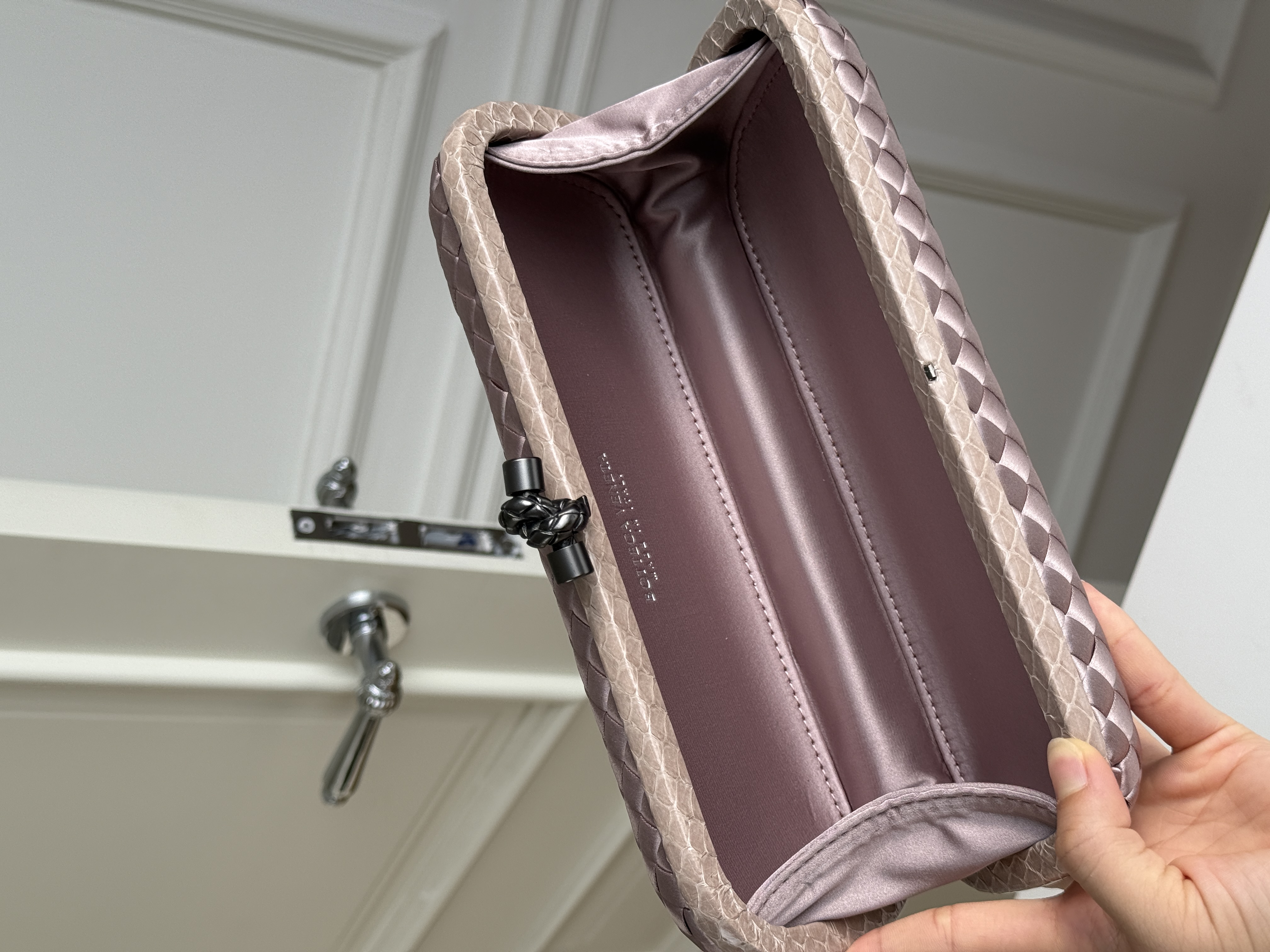 Bottega Veneta Knot Long Intrecciato Satin Clutch