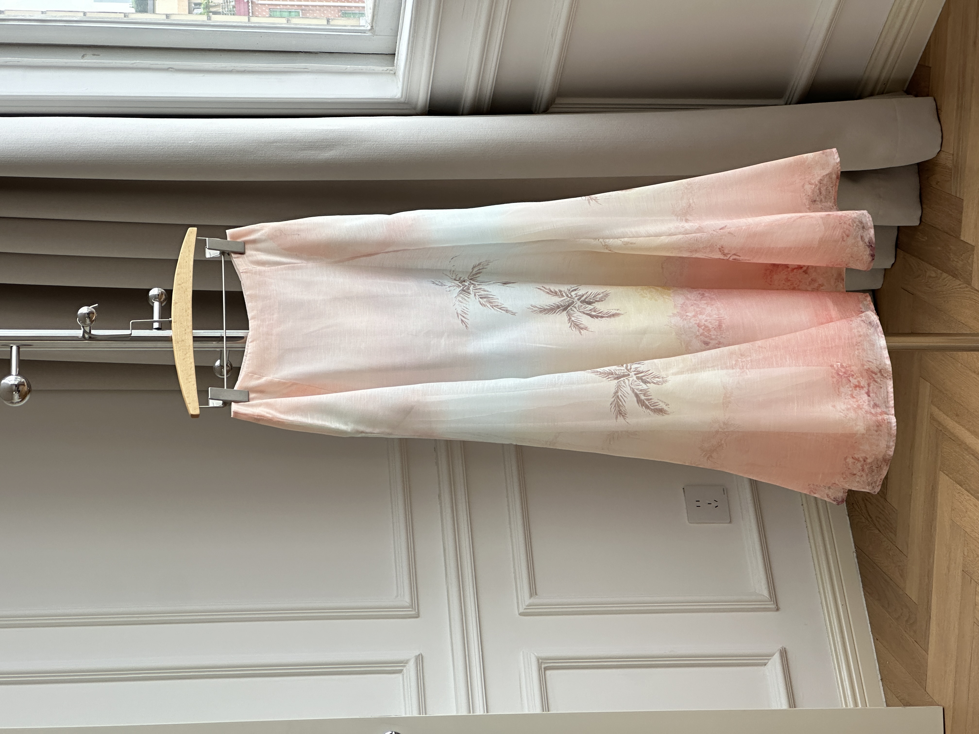 Pink Blue Gradient Palm Tree Print Satin High Waist Maxi Mermaid Skirt