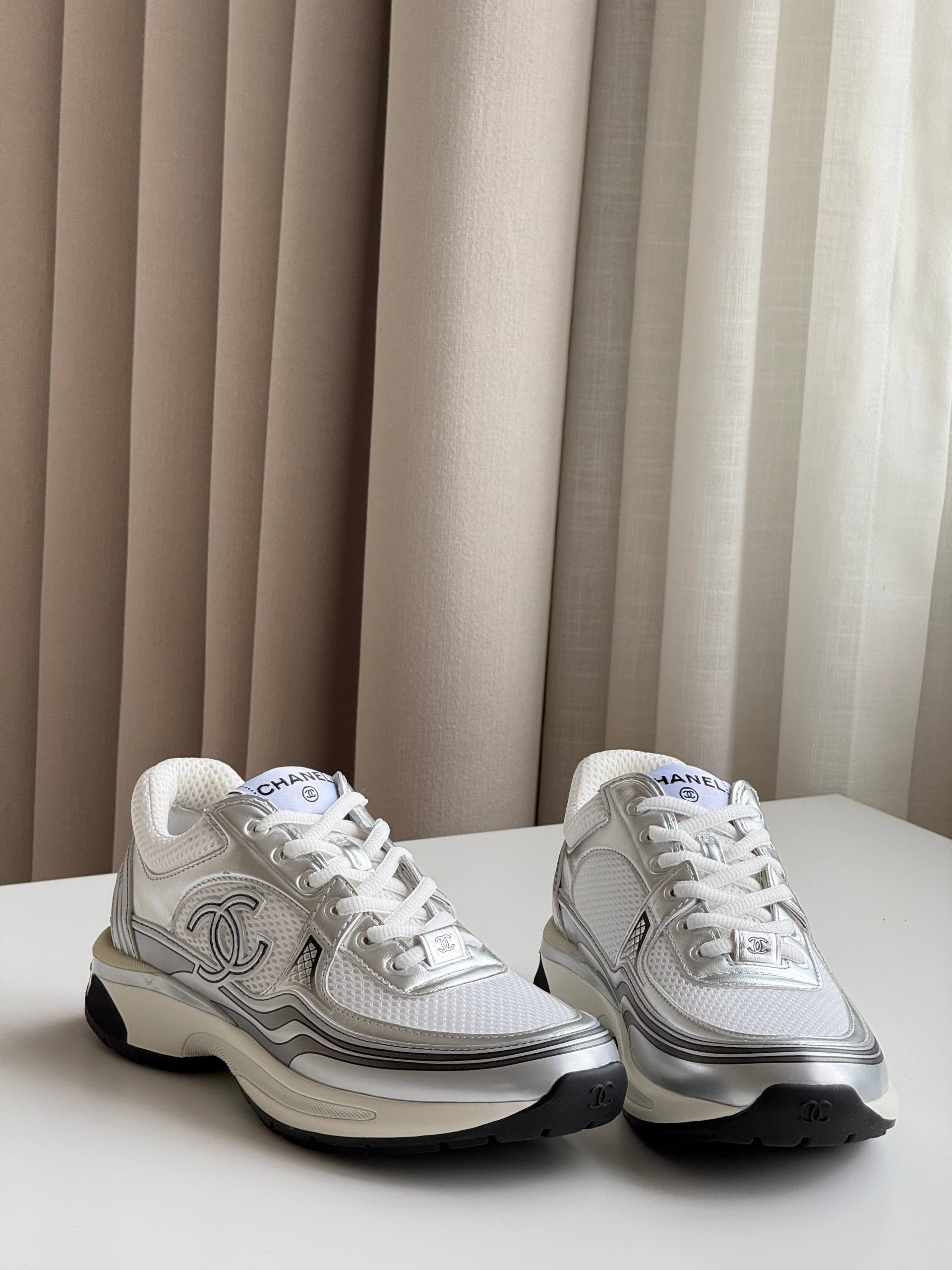 CHANEL Low-Top Sneakers in Mesh & Metallic Calfskin