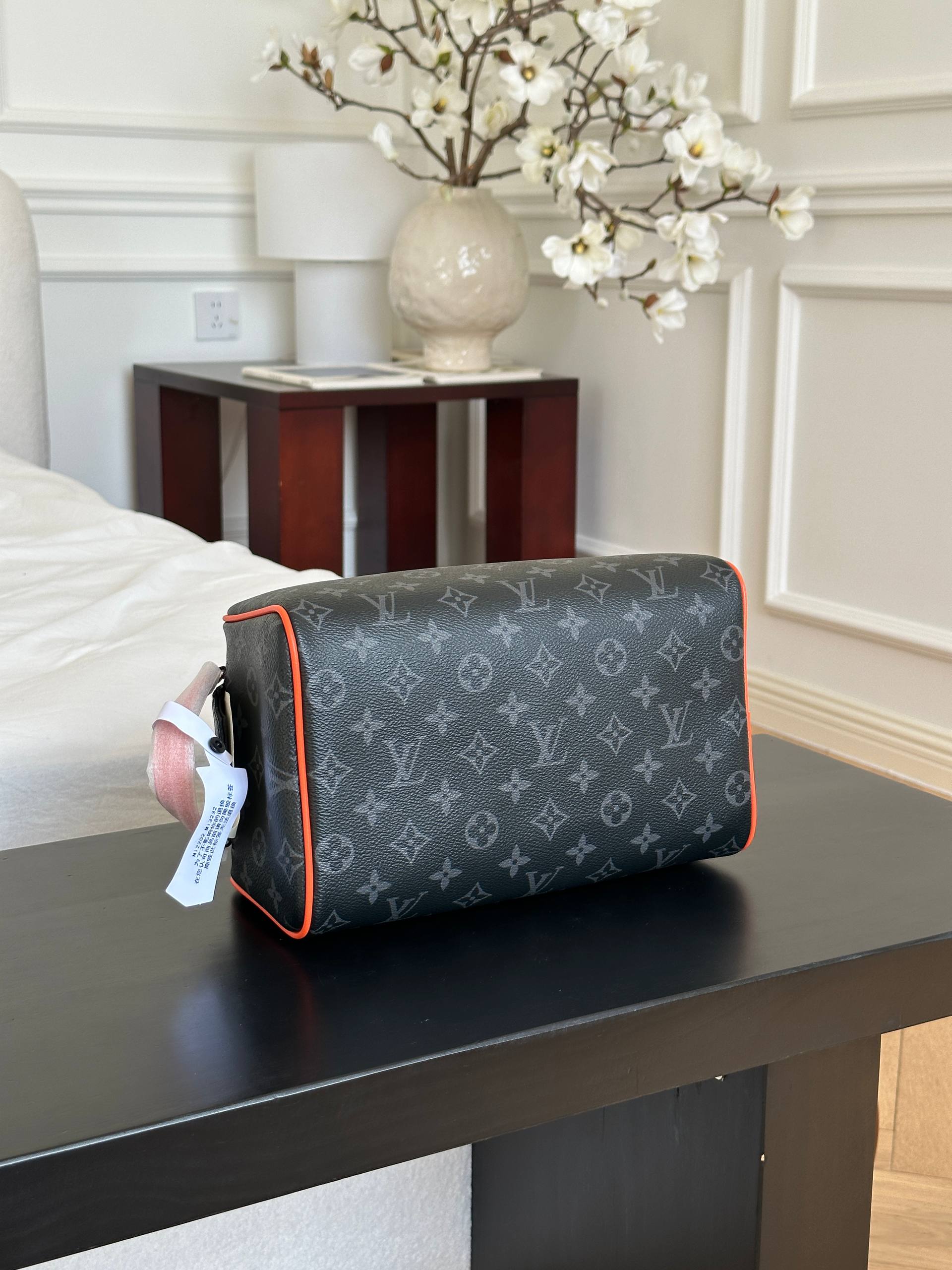 Louis Vuitton Monogram Eclipse Dopp Kit Toiletry Bag with Orange Edge