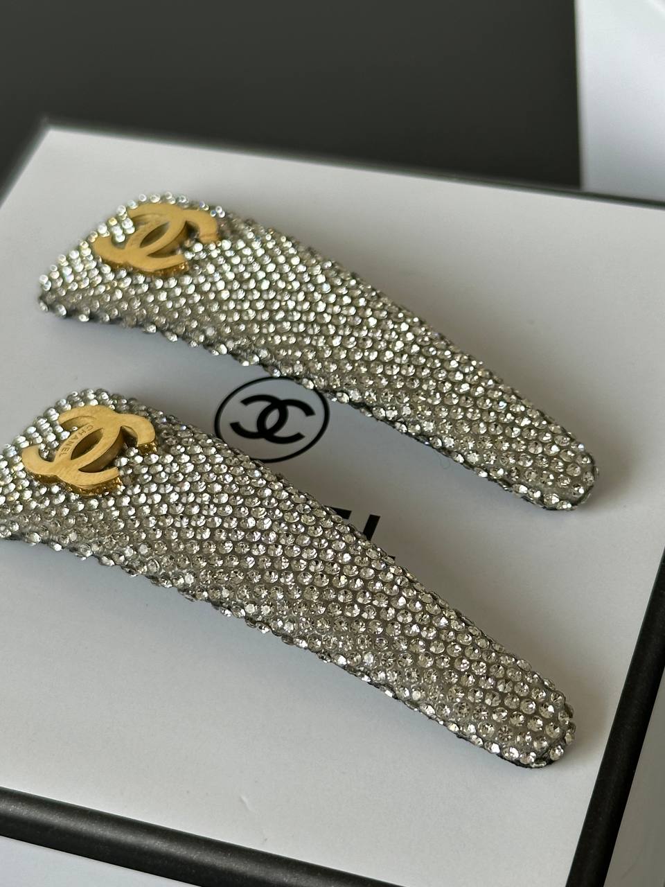 CHANEL Crystal-Embellished Hair Clips with CC Logo
