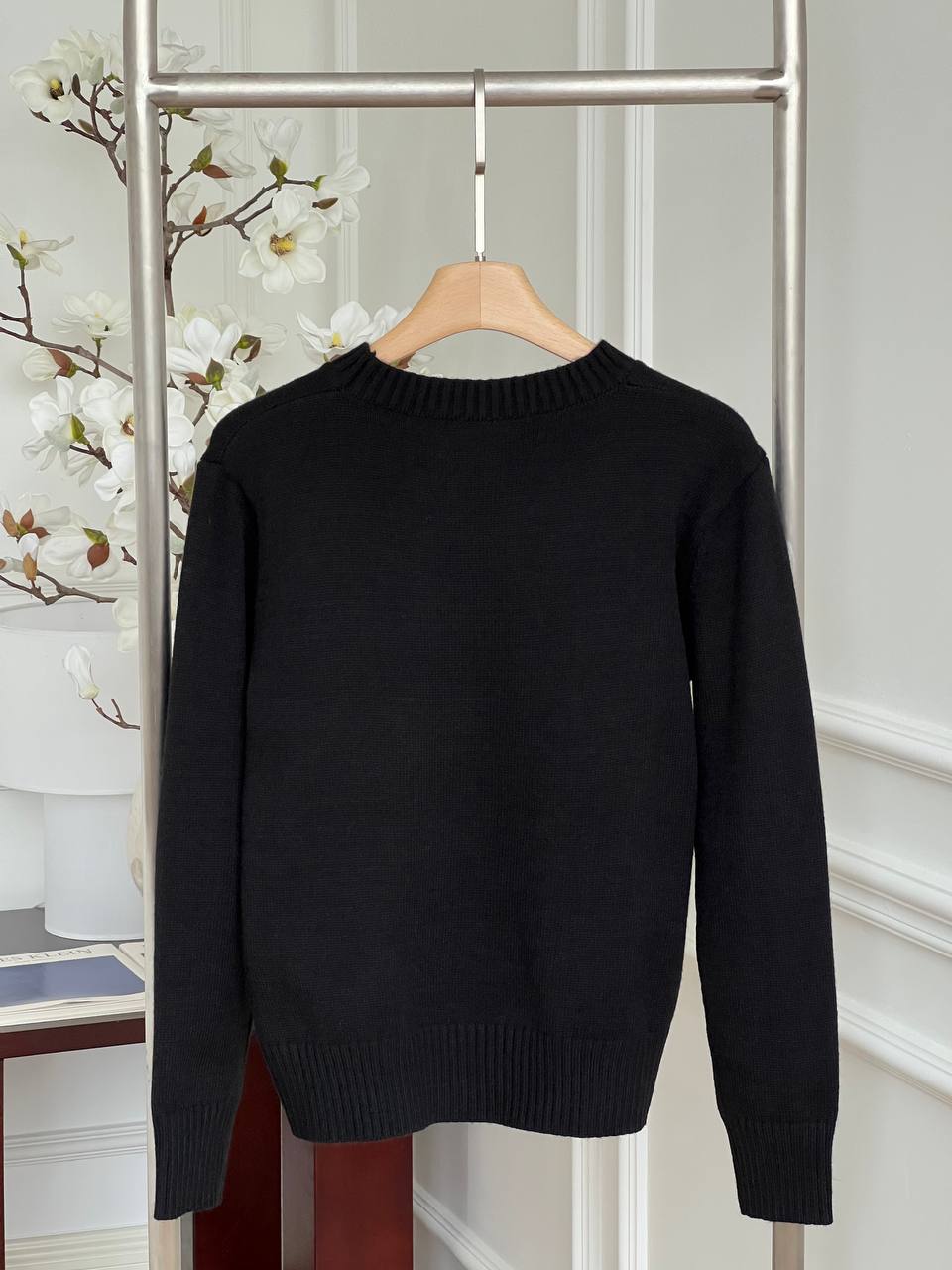 Prada Black Crew Neck Knit Sweater With Chest Brand Jacquard Logo