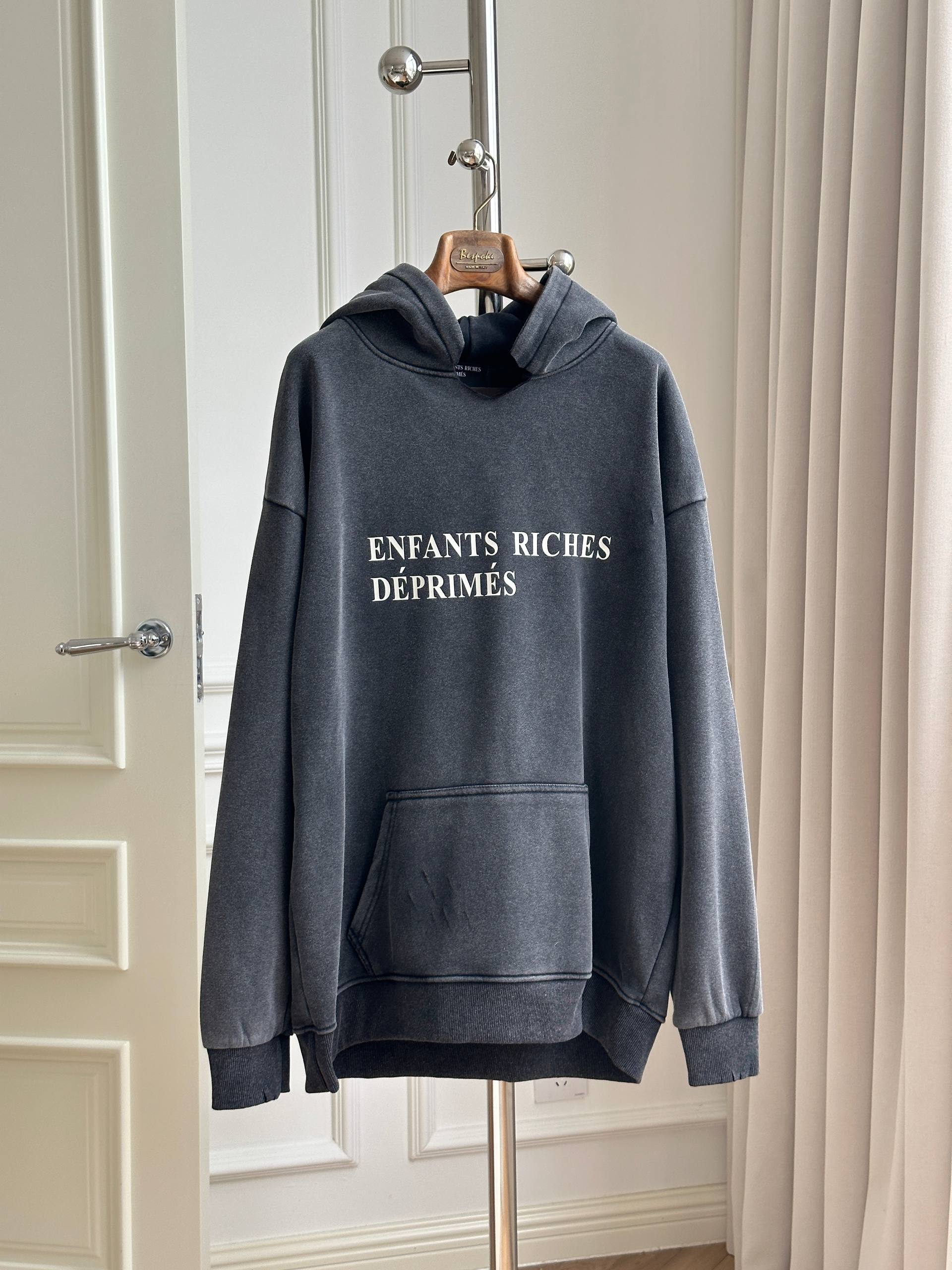 Enfants Riches Déprimés Washed Charcoal French Letter Print Hoodie