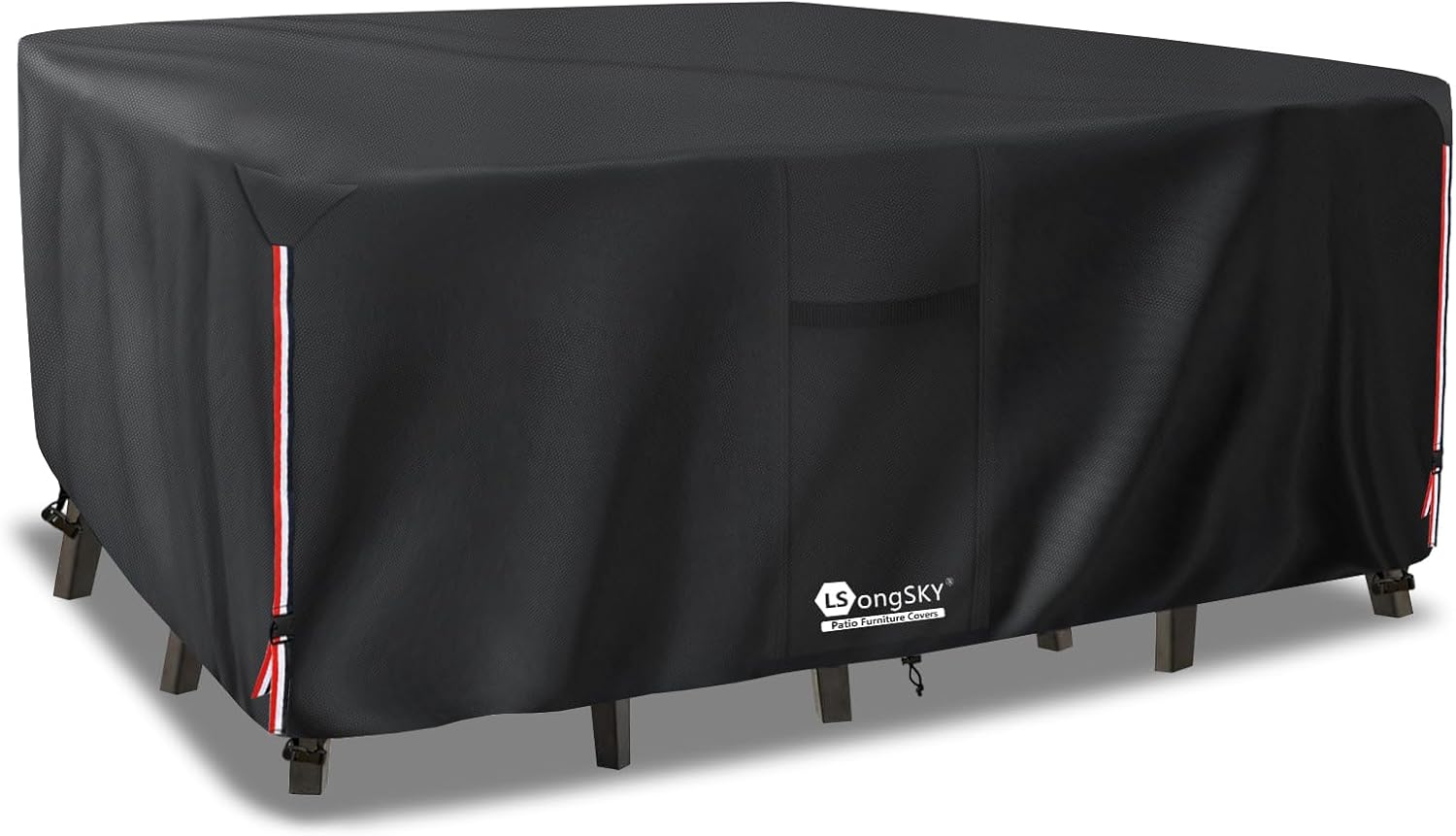 Outdoor Furniture Covers Waterproof, 600D Heavy Duty Patio Furniture Covers for 6/7/8 PCS Sets Sectional Sofa Couch Rocking Swivel Chairs Ottomans Coffee Table, 111L x 74W x 28H inches Black