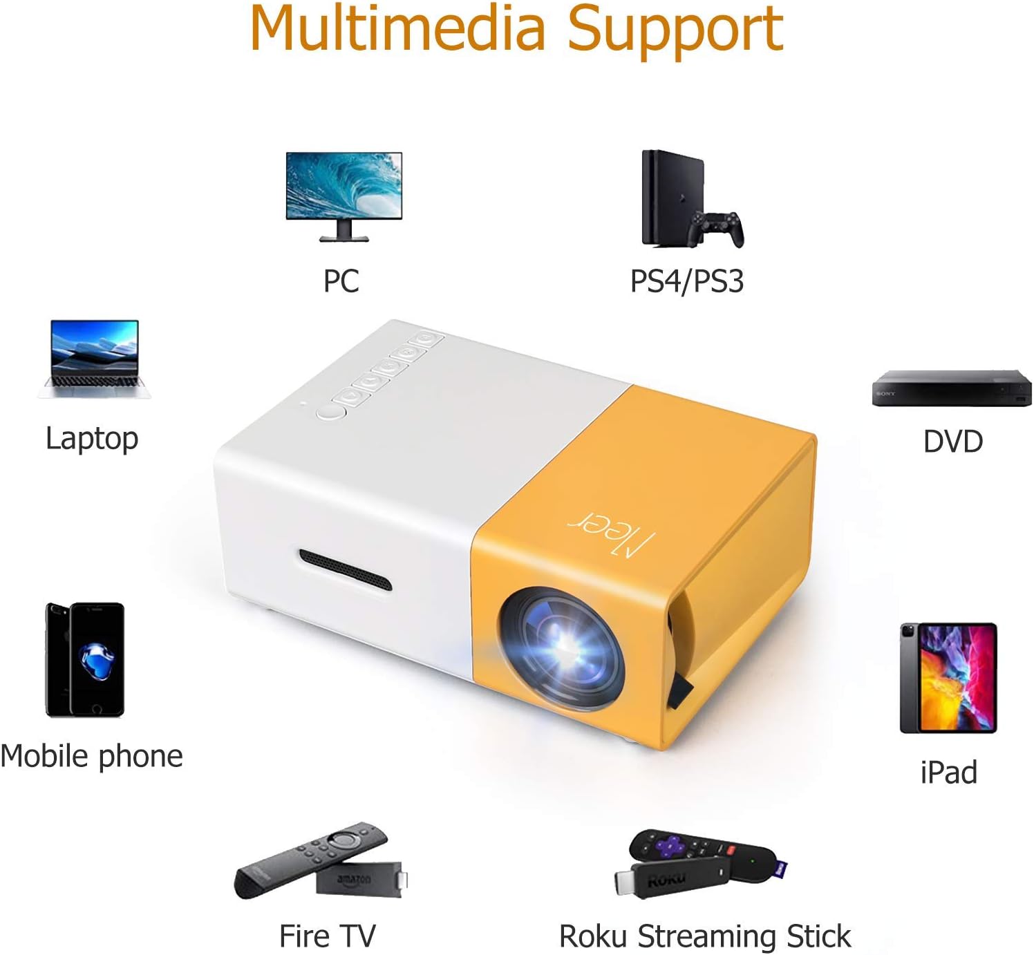 Mini Projector, More Portable Pico Full Color LED LCD Video Projector for Children's Gifts, Video TV Movies, Party Games, Outdoor Entertainment with HDMI USB AV Interfaces and Remote Control