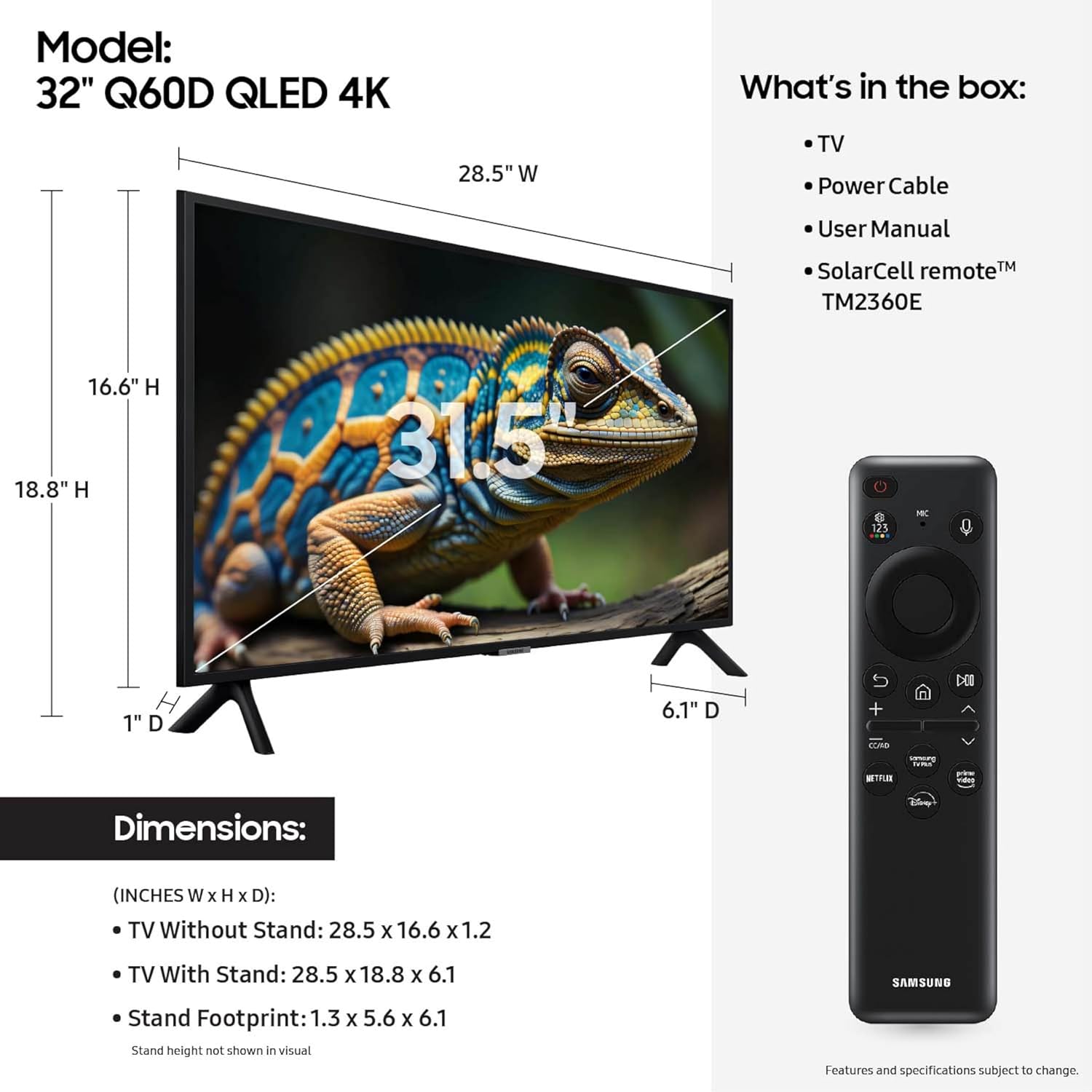 Samsung 32-Inch Class QLED 4K Q60D Series Quantum HDR Smart TV with Object Tracking Sound Lite, Motion Xcelerator, Slim Design, Gaming Hub, Alexa Built-in (QN32Q60D, 2024 Model)