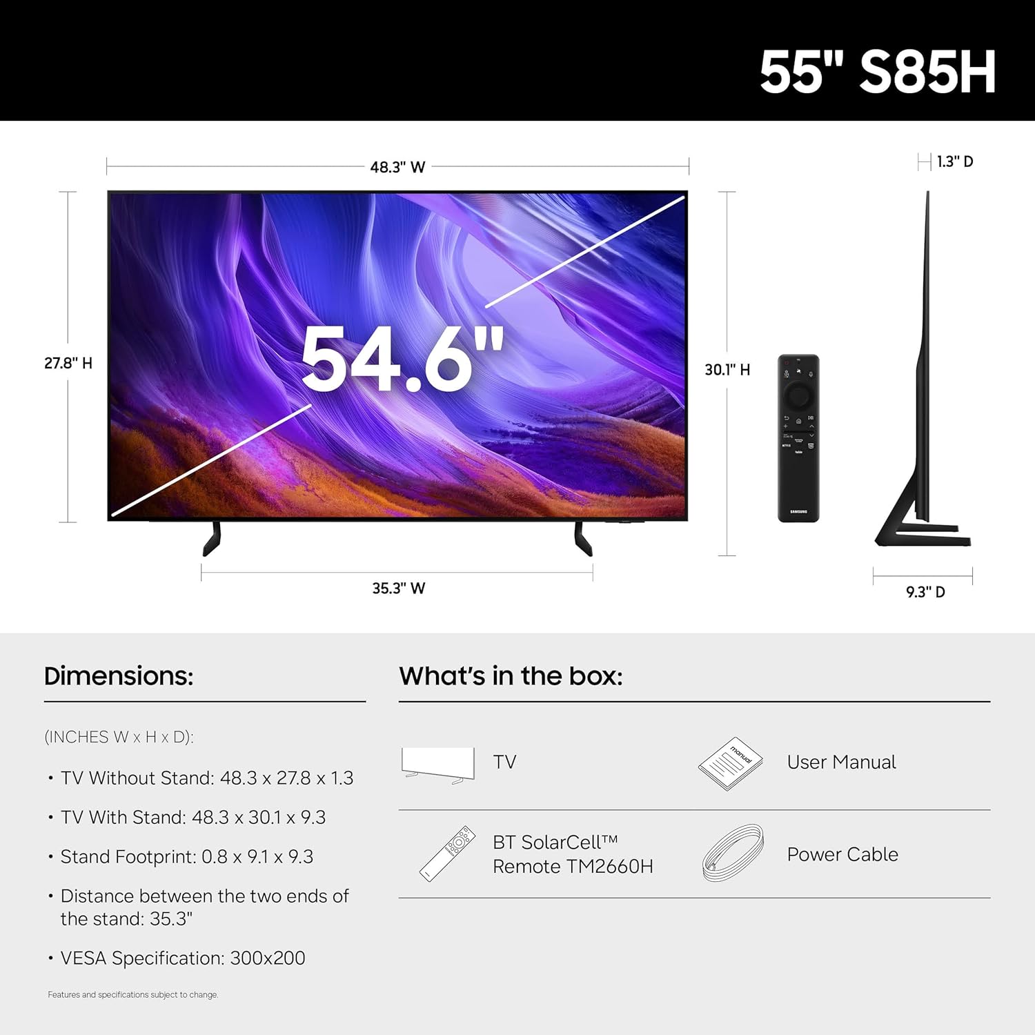 Samsung 55-Inch Class OLED S85H Series Samsung Vision AI Smart TV (2026 Model, 55S85H) OLED HDR, NQ4 AI Gen2 Processor, 4K AI Upscaling, AI Sound Controller, Color Booster Pro, Alexa Built-in