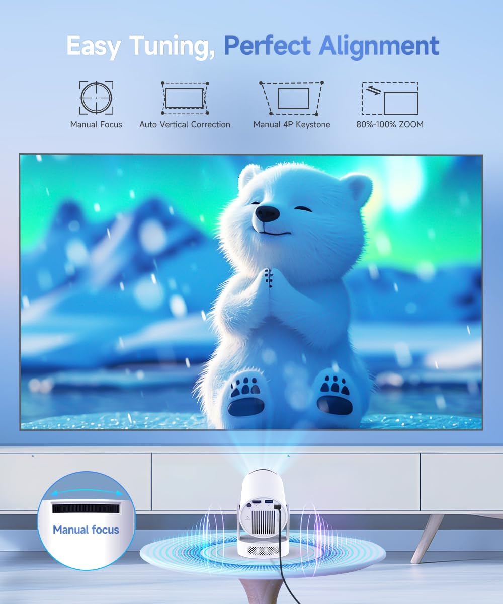 Magcubic Mini Projector with WiFi 6 and Bluetooth 5.4, Portable Projector 4K Support, 5W Soundbase Speaker, Auto Vertical Keystone 180°Rotatable Smart Projector for Movie Home Outdoor