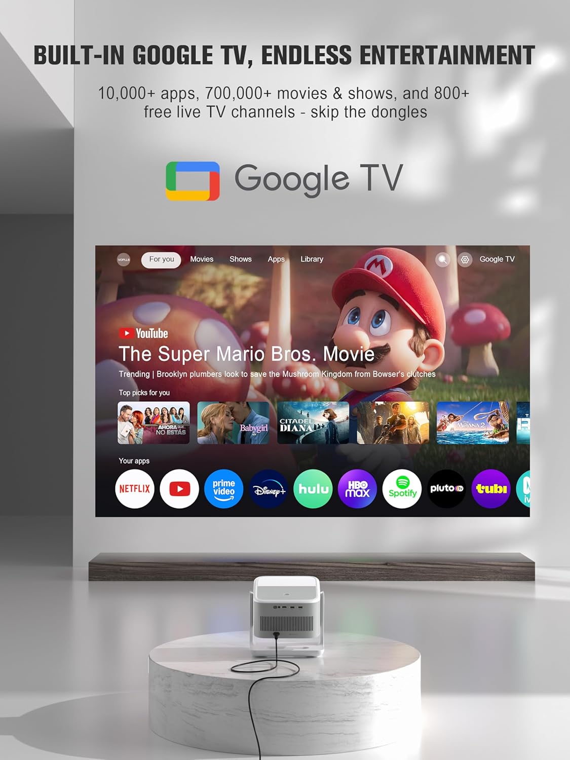 【Official Licensed Google TV】4K Smart Projector with WiFi and Bluetooth, VOPLLS Outdoor Projectors with Dolby/Auto Focus, Portable Movie Phone Wireless Gaming Wifi Projector for Bedroom/Home/Ceiling