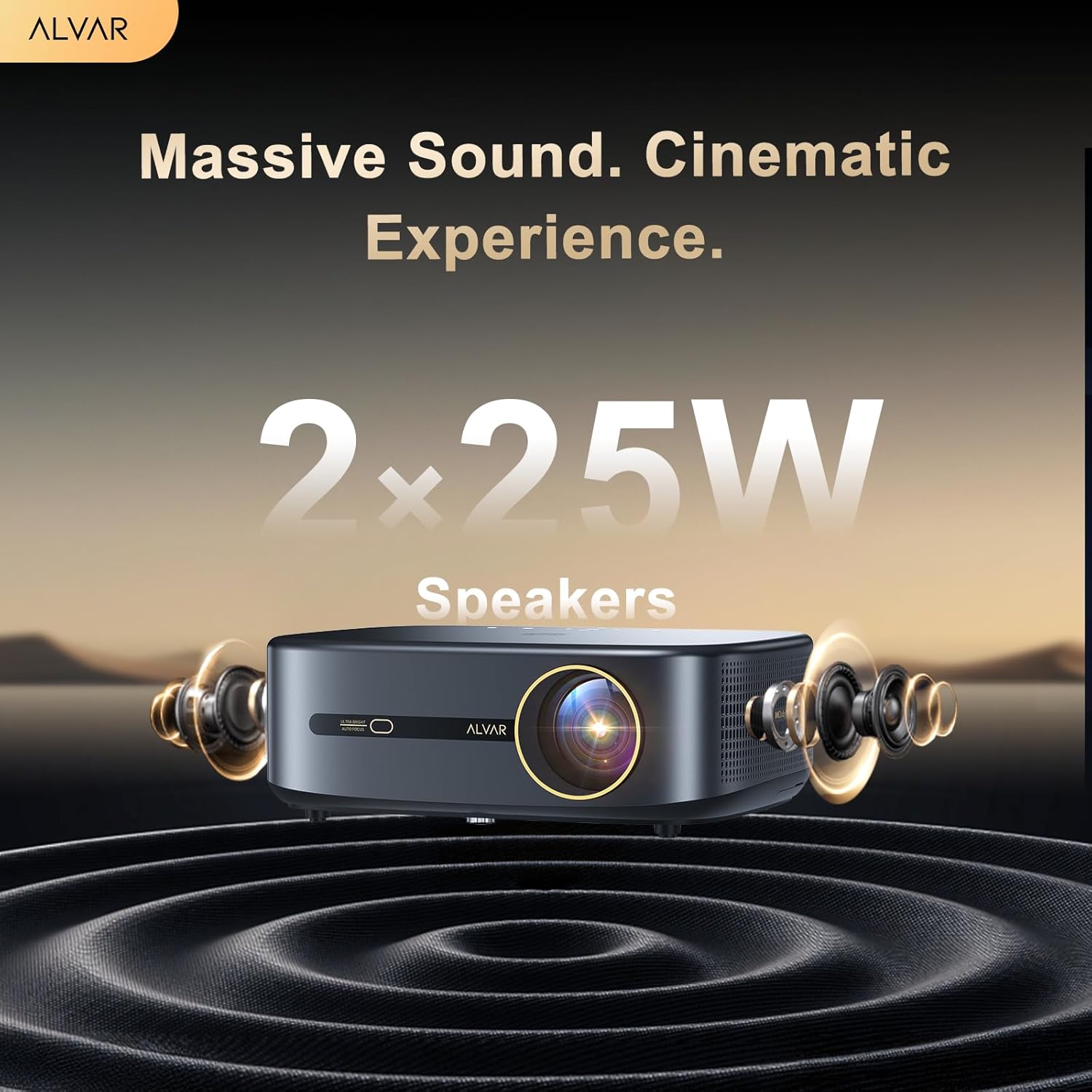 Alvar Smart Projector 2026 Upgraded, 2500 ANSI, 4K Supported, Built-in Netflix App, Dolby Audio & 50W Speakers, Auto Focus, WiFi 6, Bluetooth 5.3, Home Theater & Outdoor Movie Projector, Black