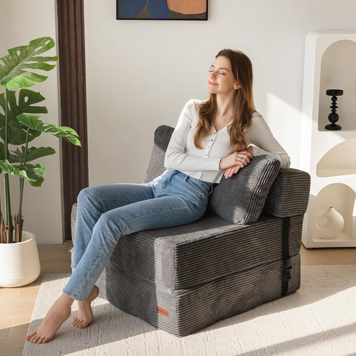 MAXYOYO Folding Sofa Bed, Convertible Sofa Bed with High-Density Support Foam, Portable 4 in 1 Fold Out Chair to Floor Lounger, Versatile Floor Couch for Living Room Bedroom, Dark Grey