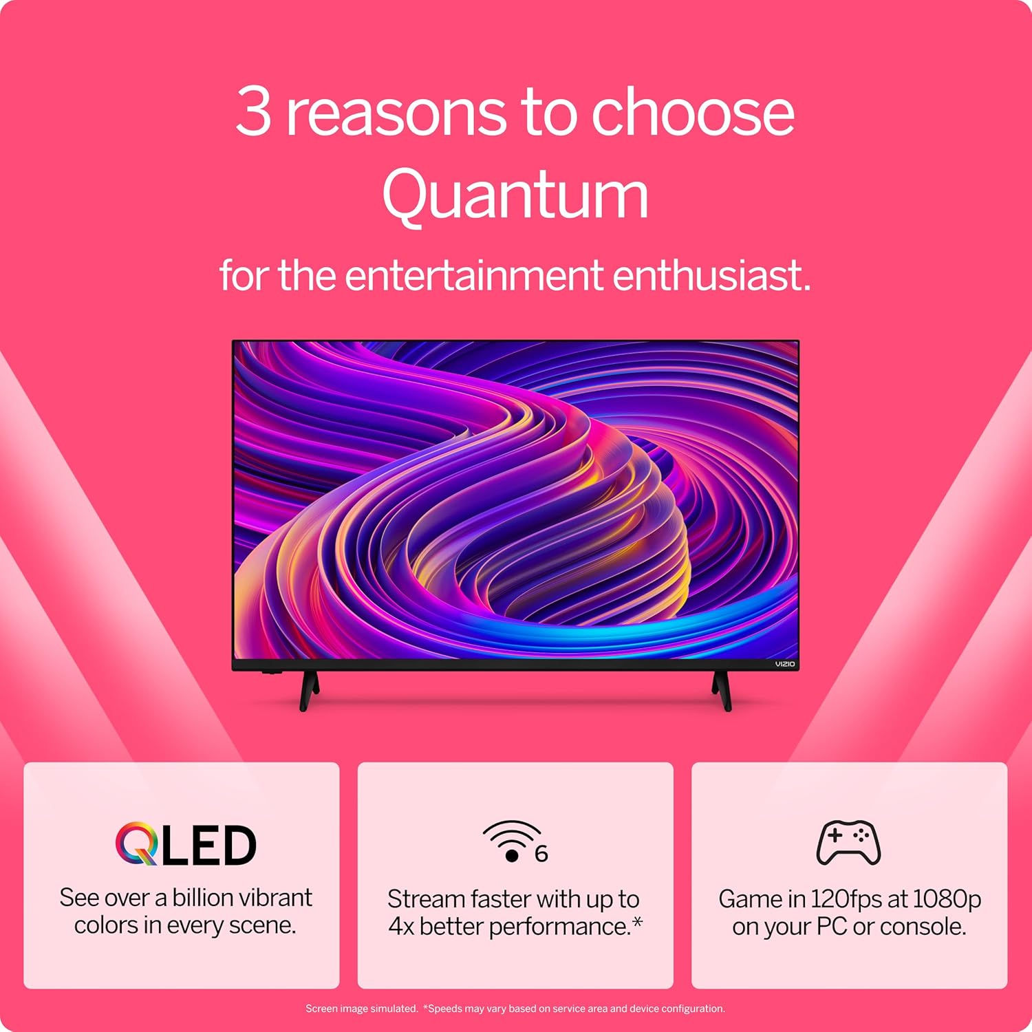 VIZIO 43-inch Quantum 4K QLED HDR Smart TV with Dolby Vision HDR, 120fps @1080p PC Gaming, WiFi 6, Bluetooth Headphone Capable, Apple AirPlay, Google Cast Built-in (VQD43M-0801, New)