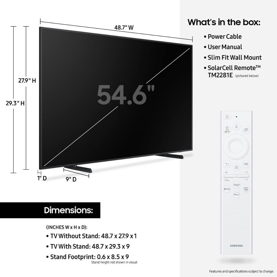 SAMSUNG 55-Inch Class QLED 4K The Frame LS03B Series, Quantum HDR, Art Mode, Anti-Reflection Matte Display, Slim Fit Wall Mount Included, Smart TV with Alexa Built-In (QN55LS03BAFXZA)