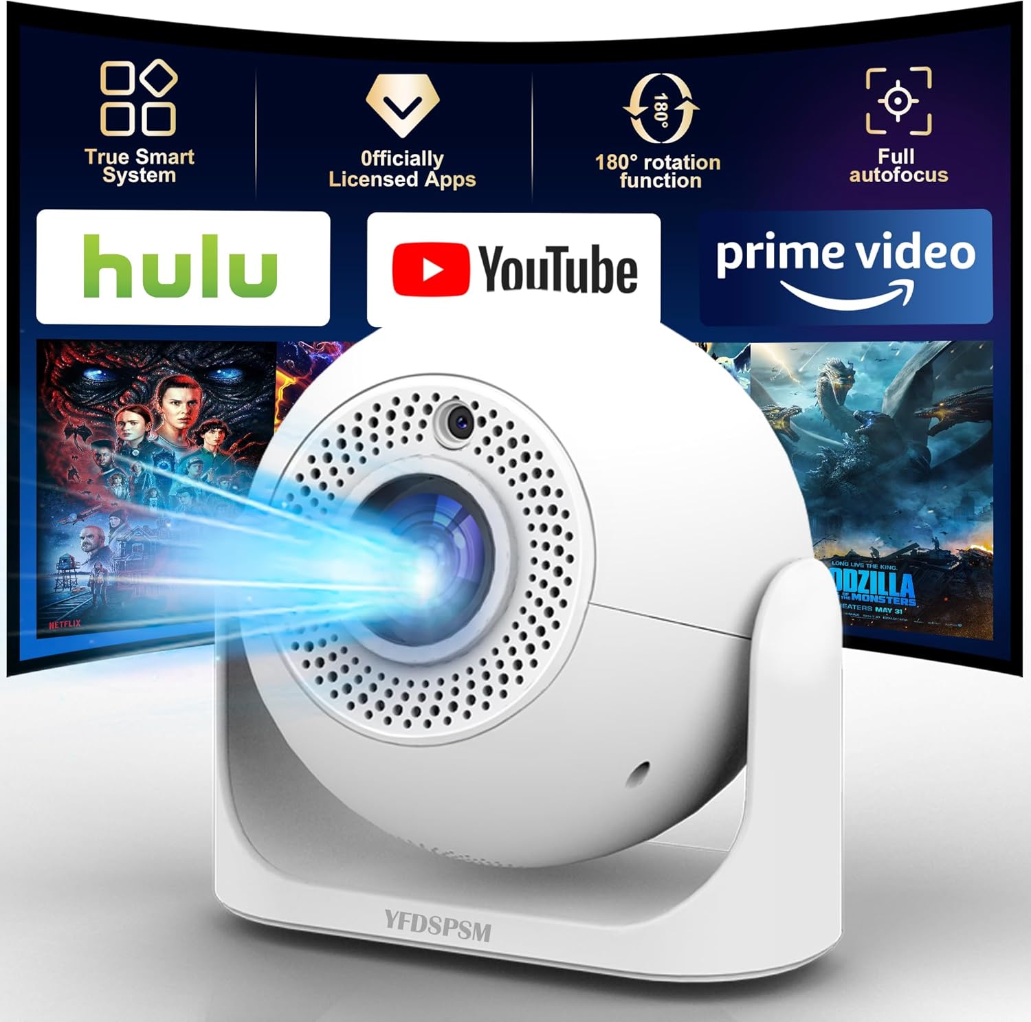 Auto Focus Mini Projector Supports 4K 1080P, Built-in APPS & Auto Keystone 180° Rotatable, Portable Projector with WiFi and Bluetooth, Home Theater Outdoor Movie Bedroom Projector, 200 ANSI Lumens