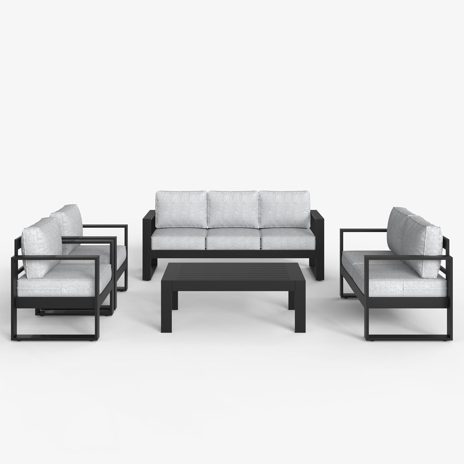 LayinSun 5 Pieces Aluminum Outdoor Patio Furniture Set, Metal Modern Conversation Sofa Set with Coffee Table and Washable Thick Cushions for Porch, Backyard, Deck