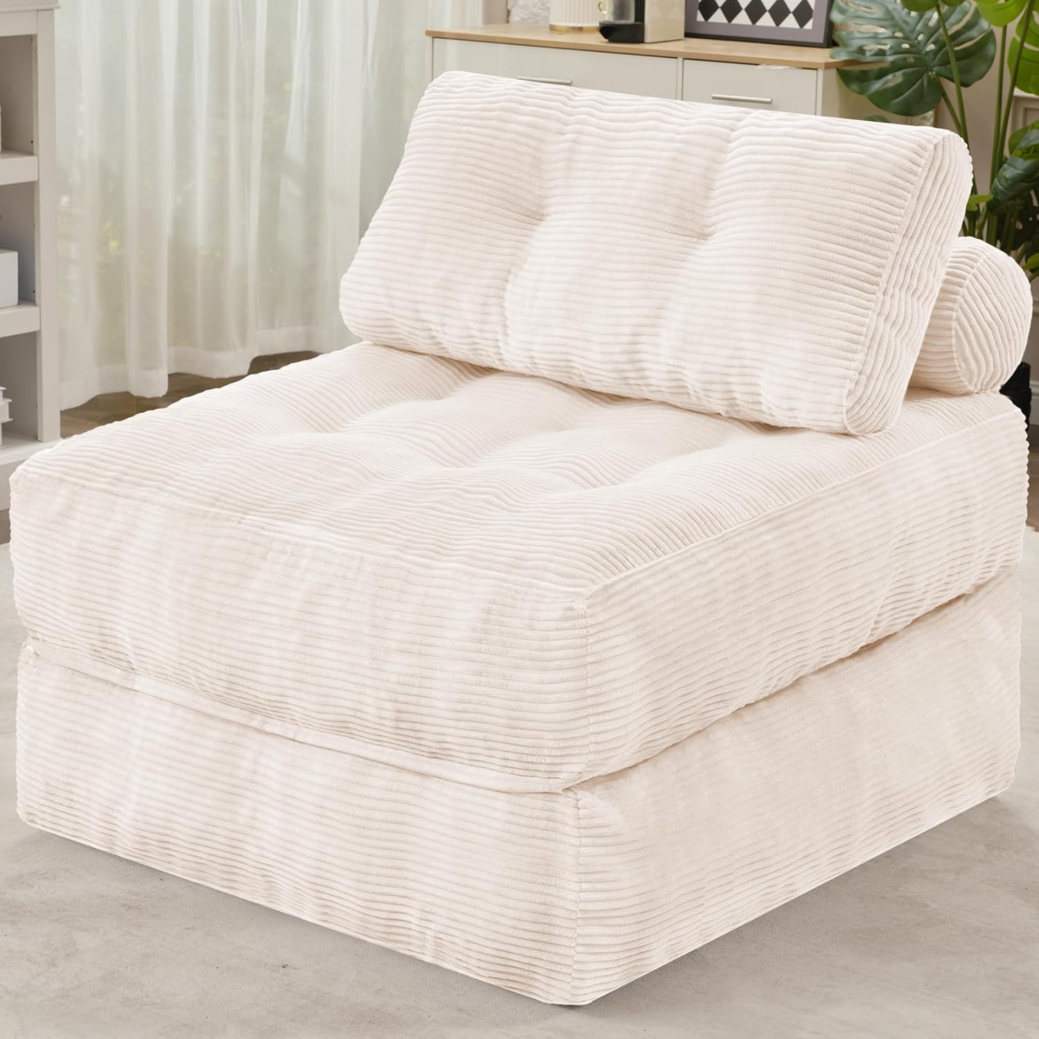 HABUTWAY Folding Sofa Bed, Convertible Sleeper Chair Bed with Dual Pillows & Handle, Foldable Floor Sofa Lounge with Back Support for Living Room, Bedroom, Apartment, Office, Single, Light Grey