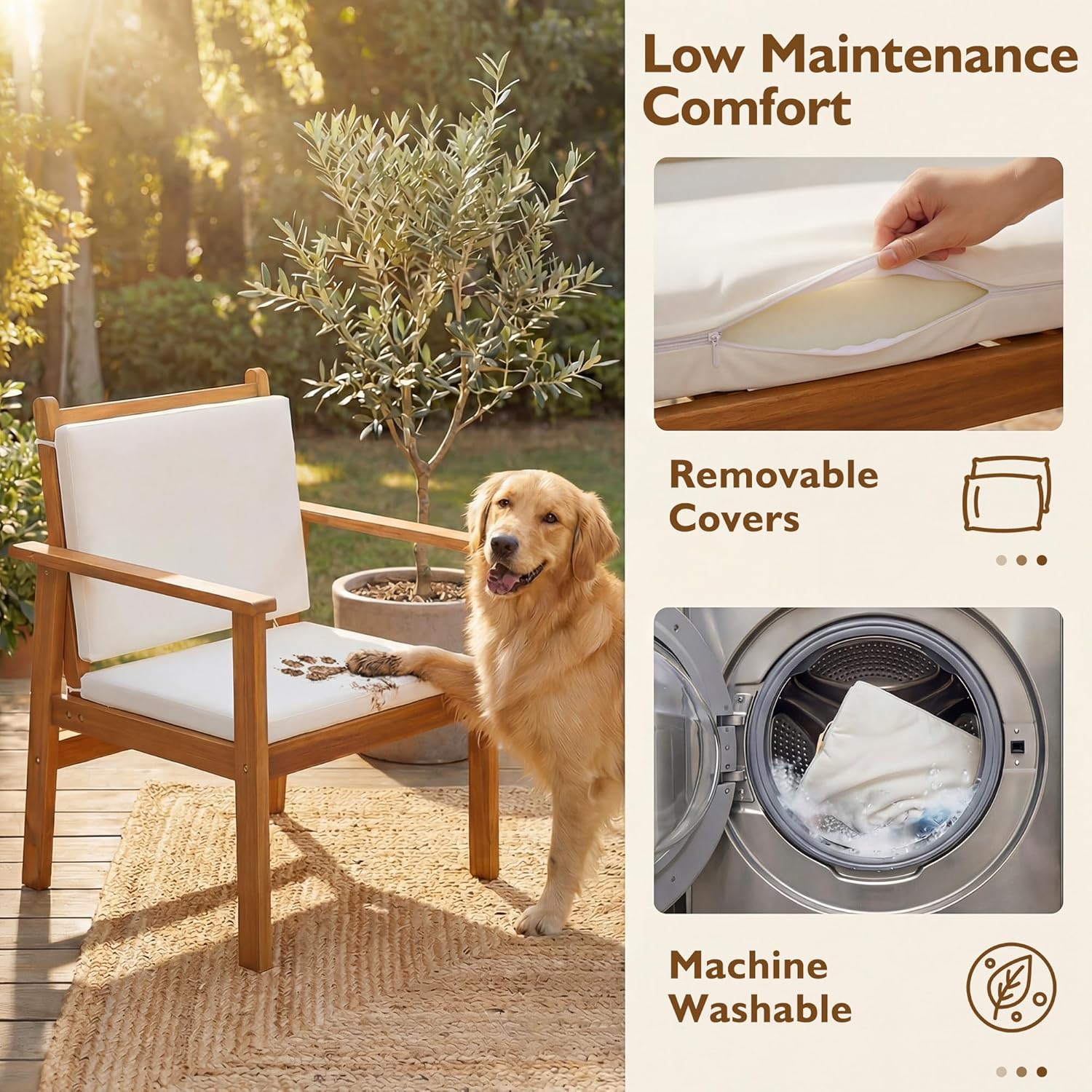 Devoko Patio Furniture 4 Piece Acacia Wood Outdoor Conversation Sofa Set with Table & Cushions Porch Chairs for Garden, Deck, Backyard, Natural