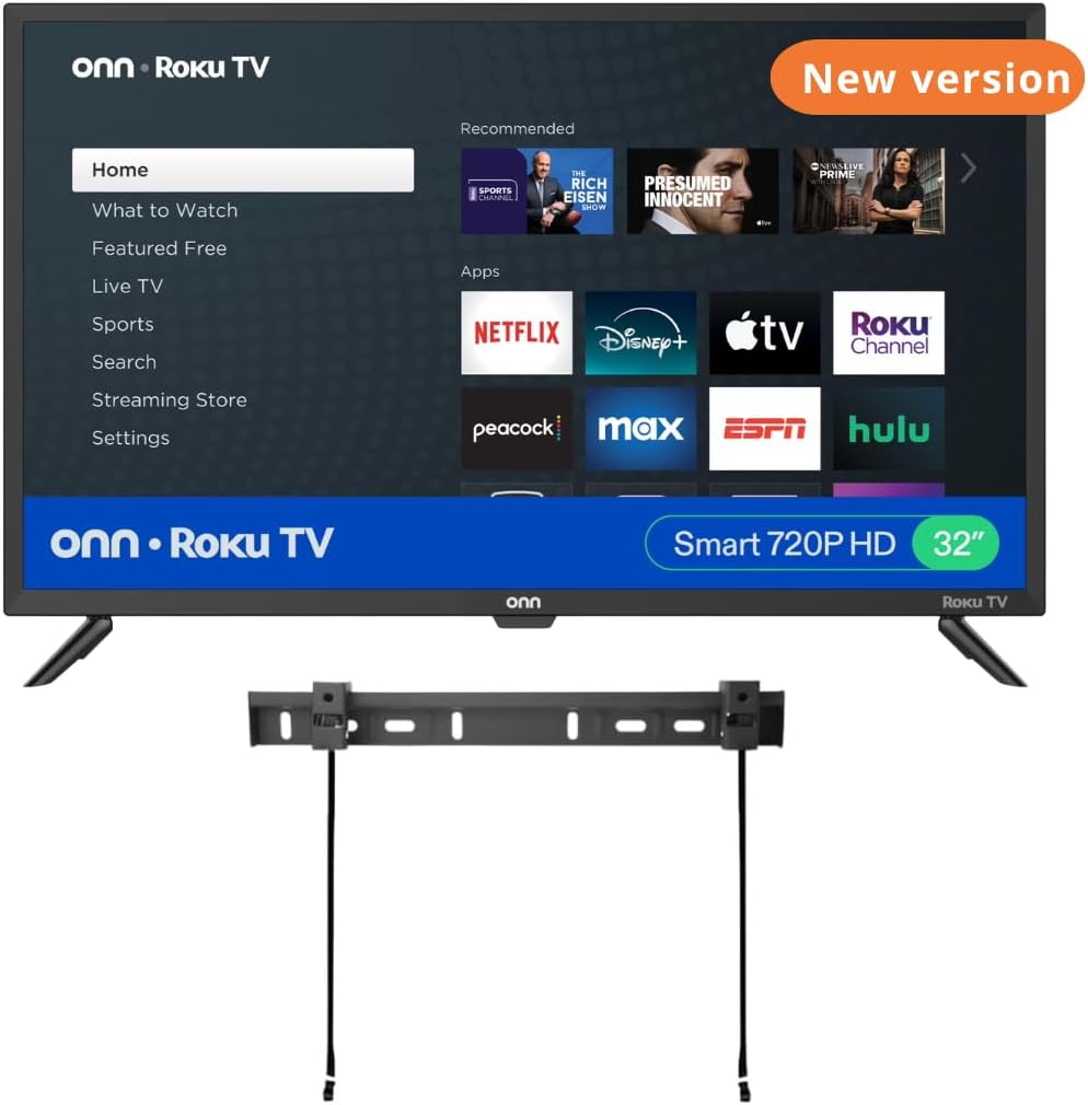 ONN 32-inch Roku Smart TV LED + Free Wall Mount with Wi-Fi Connectivity and Mobile App| Flat Screen TV Compatible with Apple Home Kit| Alexa and Google Assistant (Renewed)