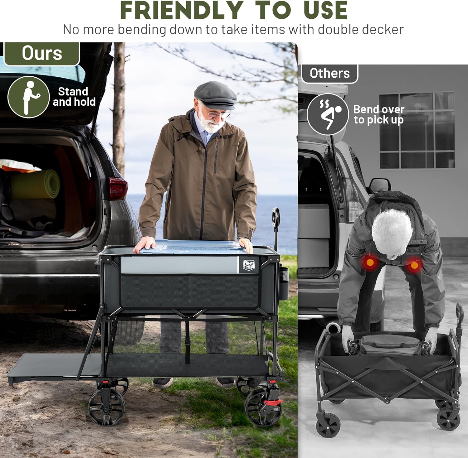 TIMBER RIDGE 400L Large Capacity Folding Double Decker Wagon with Brakes, 54