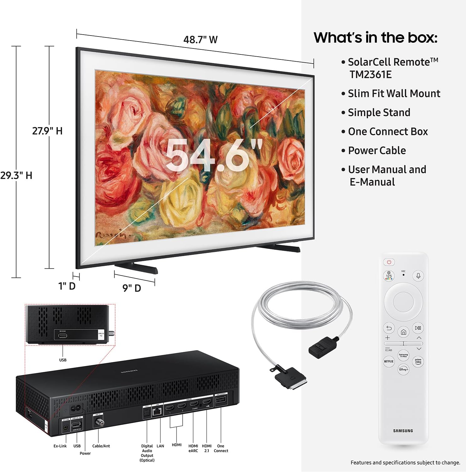 SAMSUNG 55-Inch Class QLED 4K LS03D The Frame Series Quantum HDR Smart TV with Dolby Atmos, Art Mode, Anti-Reflection, Customizable Frame, Slim Fit Wall Mount with Alexa Built-in (QN55LS03D, 2024 Model)