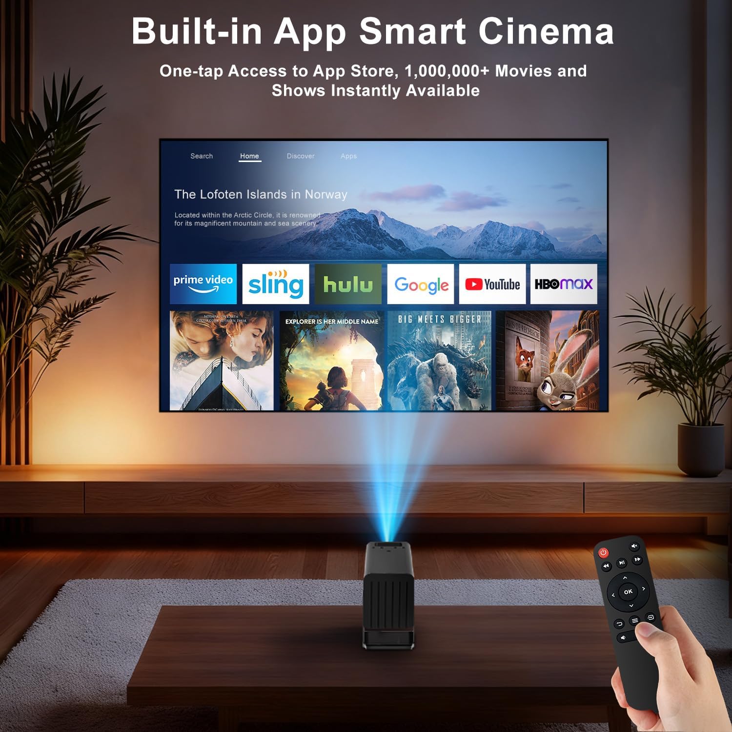 Mini Projector with WiFi and Bluetooth, 4K Support 260 ANSl Smart Portable Projector, Auto Keystone, 135 Degree Rotation, Video Projector for Home, Bedroom, Outdoor