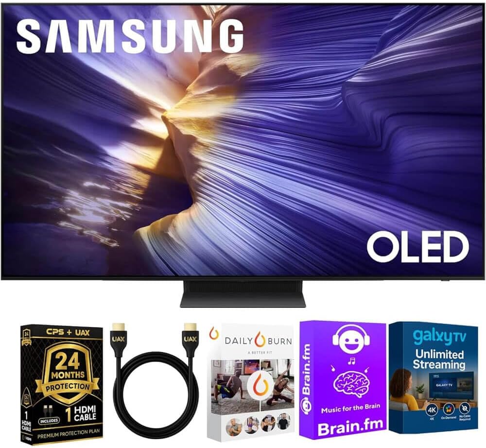 Samsung OLED S90F 4K Smart TV Bundle – Ultra Thin Design, HDR+, 144Hz Gaming, Alexa Built-in, AI Upscaling with AUX HDMI Cable, 2-Year Protection, Streaming Apps (65, Inches)