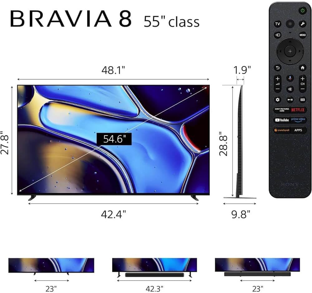 Sony K55XR80BKIT1 55 inch BRAVIA 8 OLED 4K HDR Google TV Bundle XR OLED Contrast, Dolby Vision, 120Hz, Aco