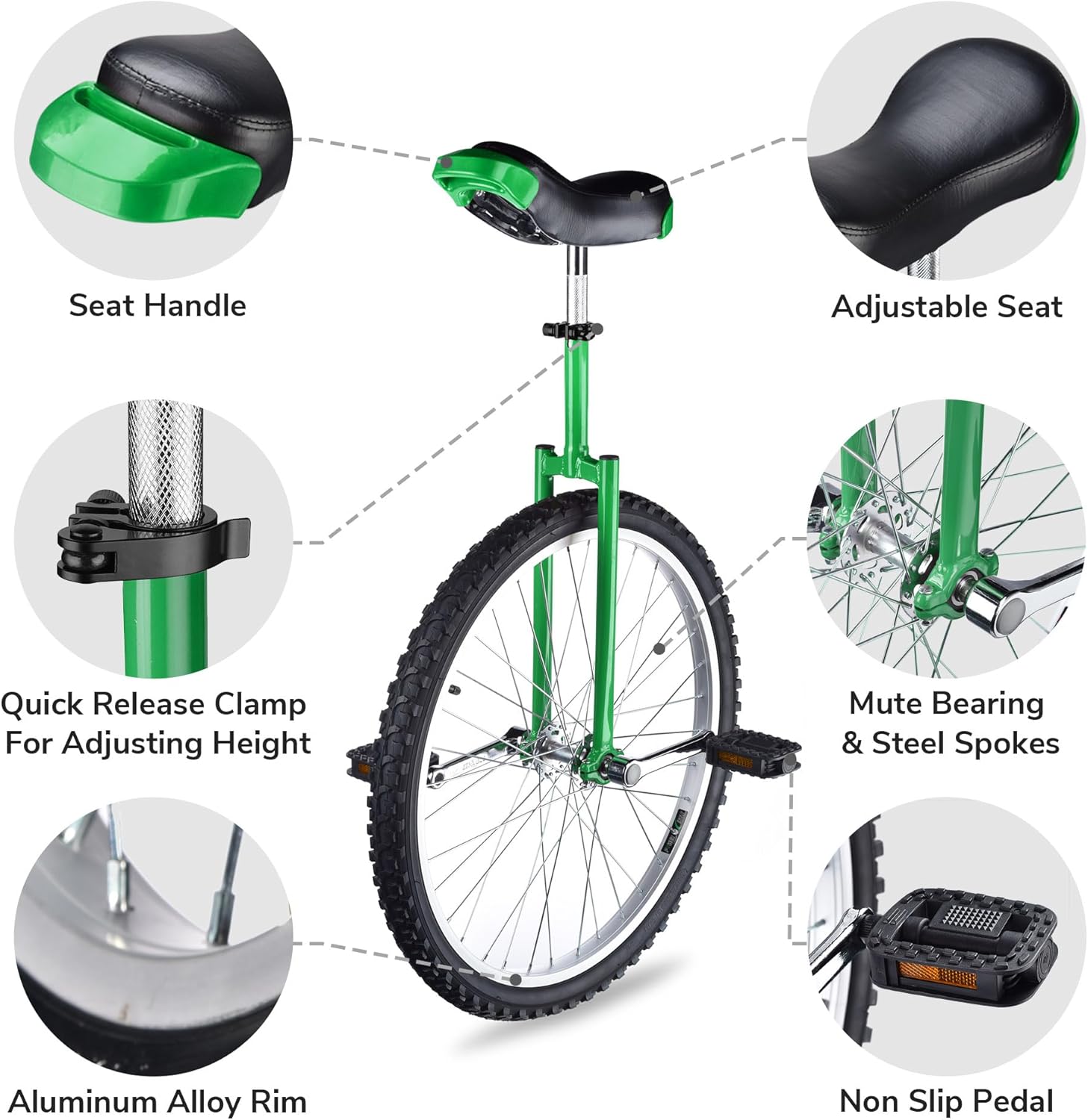 AW 16/18/20/24 Inch Wheel Outdoor Unicycle Adjustable Seat Exercise Bicycle Suitable for Adults and Kids Outdoor Sports Fitness Exercise, for Choice