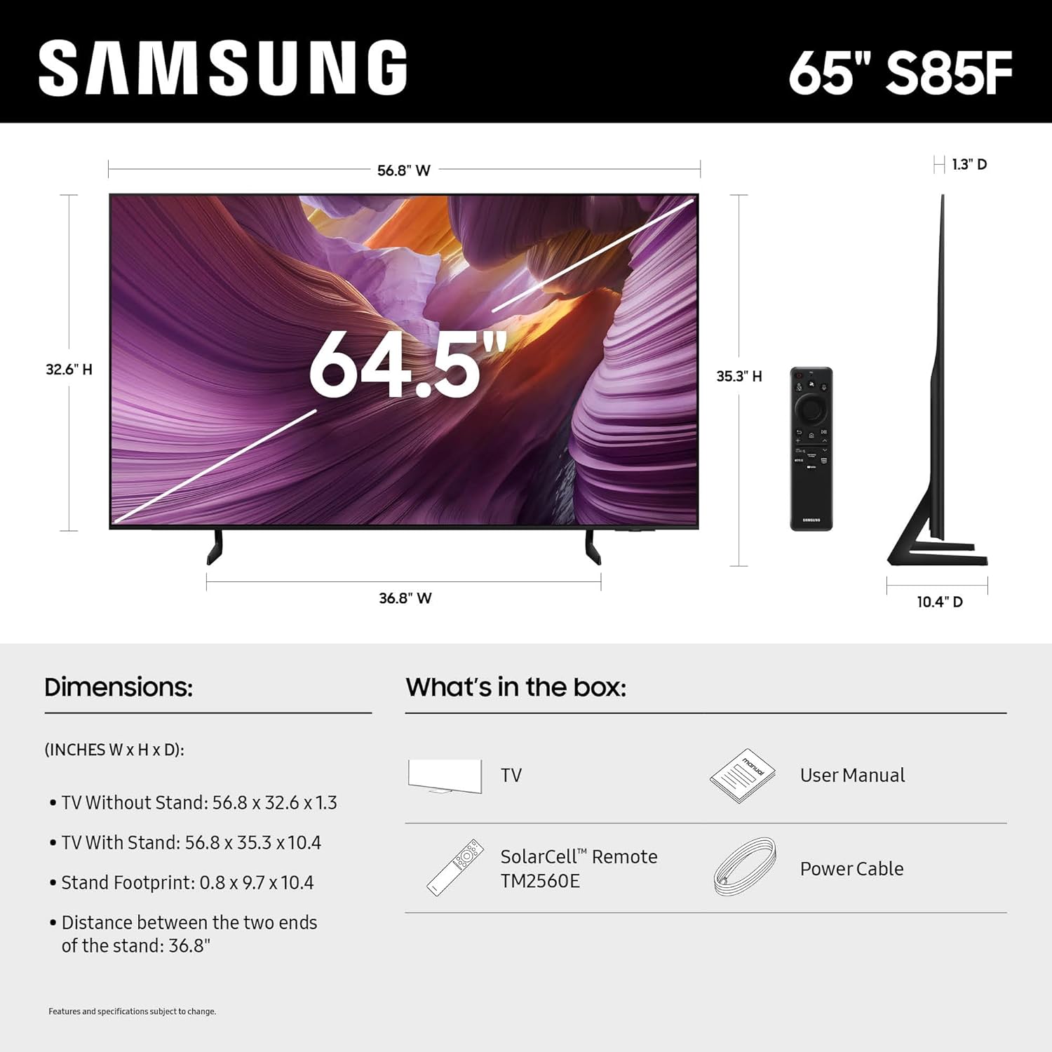 Samsung 65-Inch Class OLED 4K S85F Series, Vision AI Smart TV (2025 Model, 65S85F) Object Tracking Sound Lite with Dolby Atmos, NQ4 AI Gen2 Processor, Contour Design, Color Booster Pro, Alexa Built-in