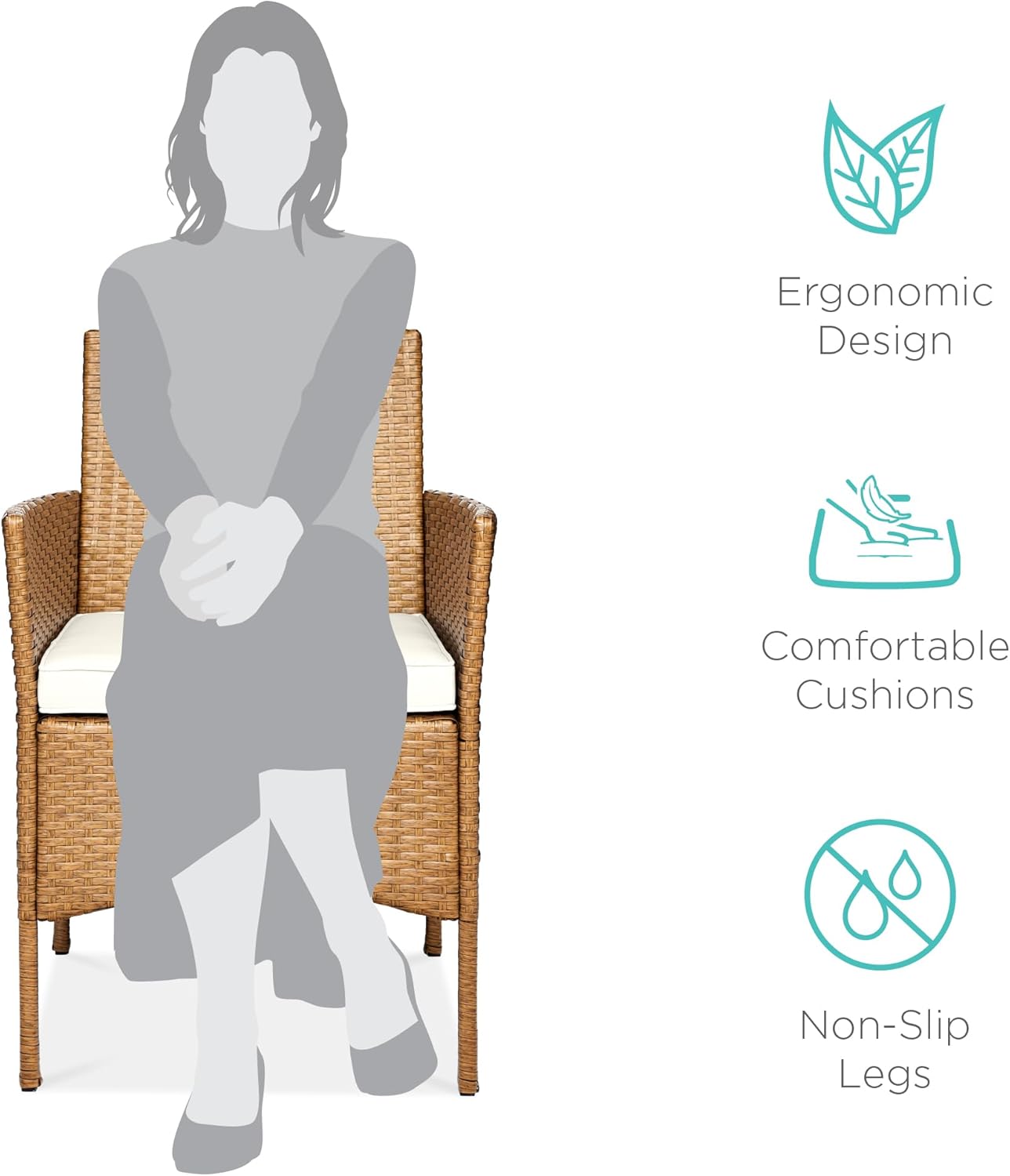 Best Choice Products 3-Piece Outdoor Wicker Conversation Bistro Set, Space Saving Patio Furniture for Garden with Side Table - Natural/Ivory