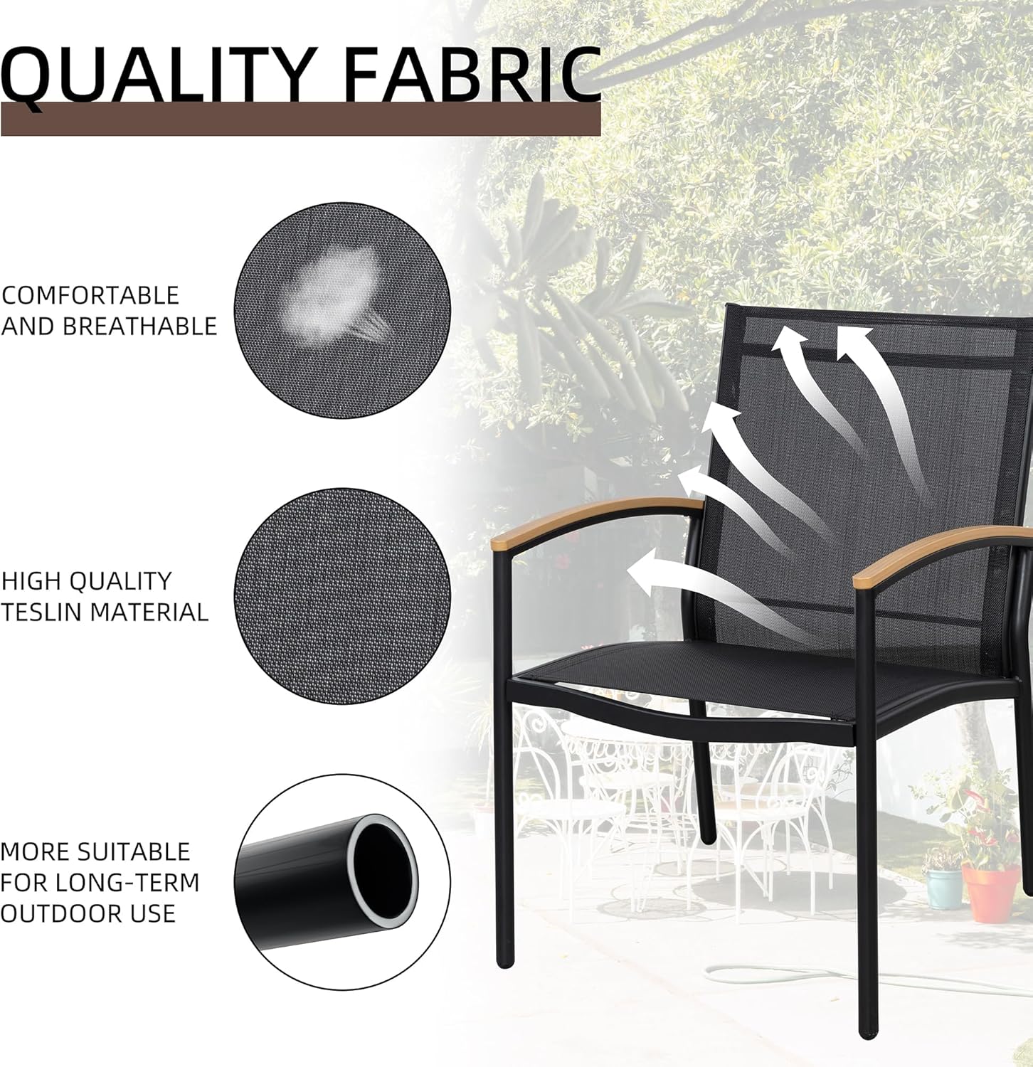 Shintenchi 3 Pieces Patio Bistro Sets, Outdoor Textilene Fabric Conversation Bistro Set, Textilene Fabric Front Porch Chairs Small Patio Furniture Set with Table for Lawn, Garden, Balcony (Black)