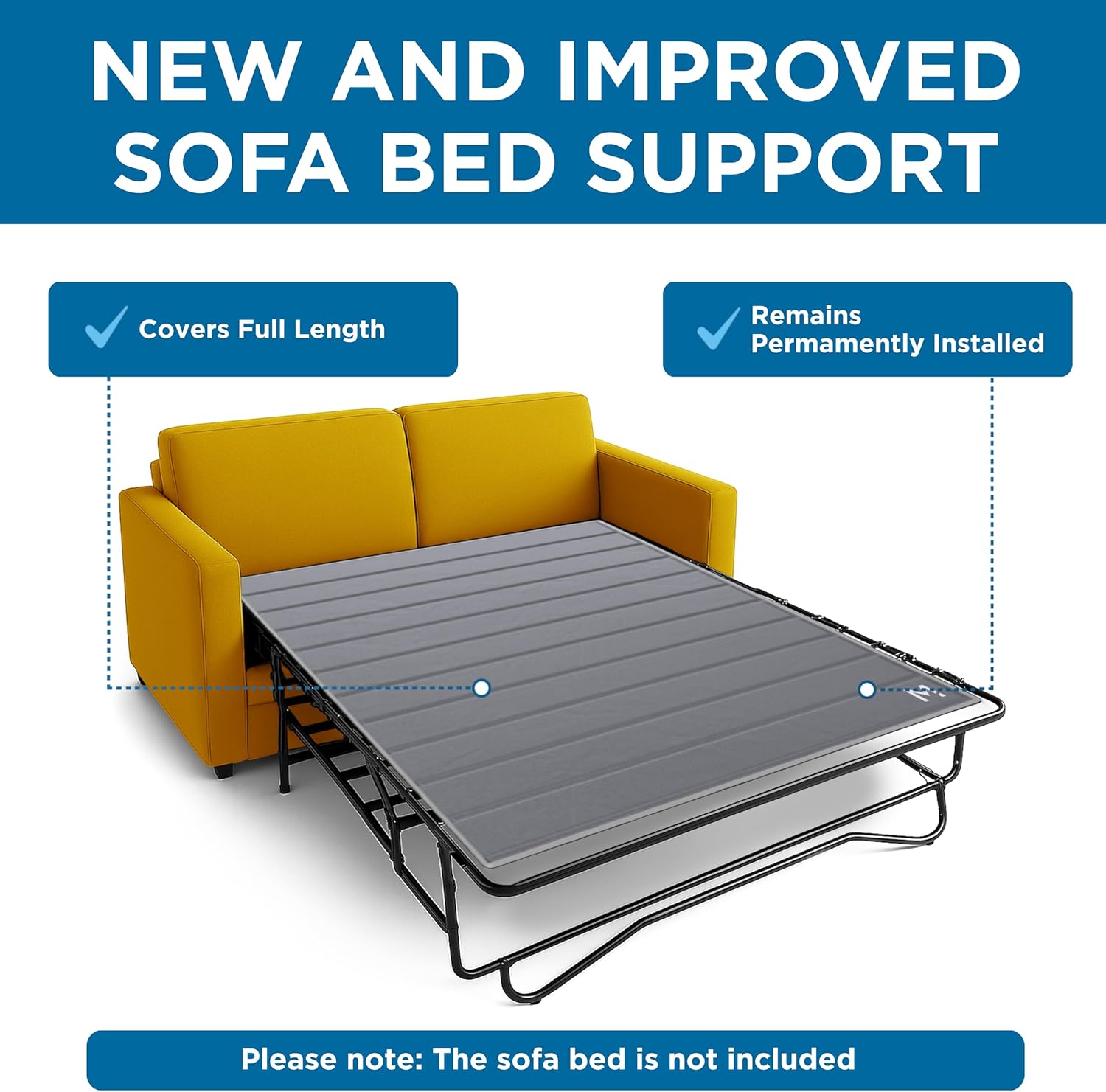 Meliusly Sleeper Sofa Support Board Queen Size (54x64) Permanently Installed Wood Sofa Bed Board for Pull Out Couch, Folds with Frame, Under Mattress Bar Shield, Sofa Bed Support, Folding Bed Board