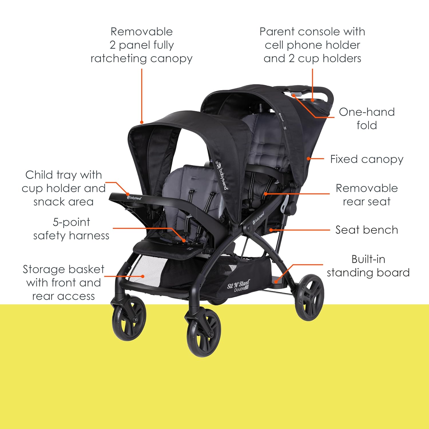 Baby Trend Sit N' Stand® Double 2.0 Stroller, Dash Black