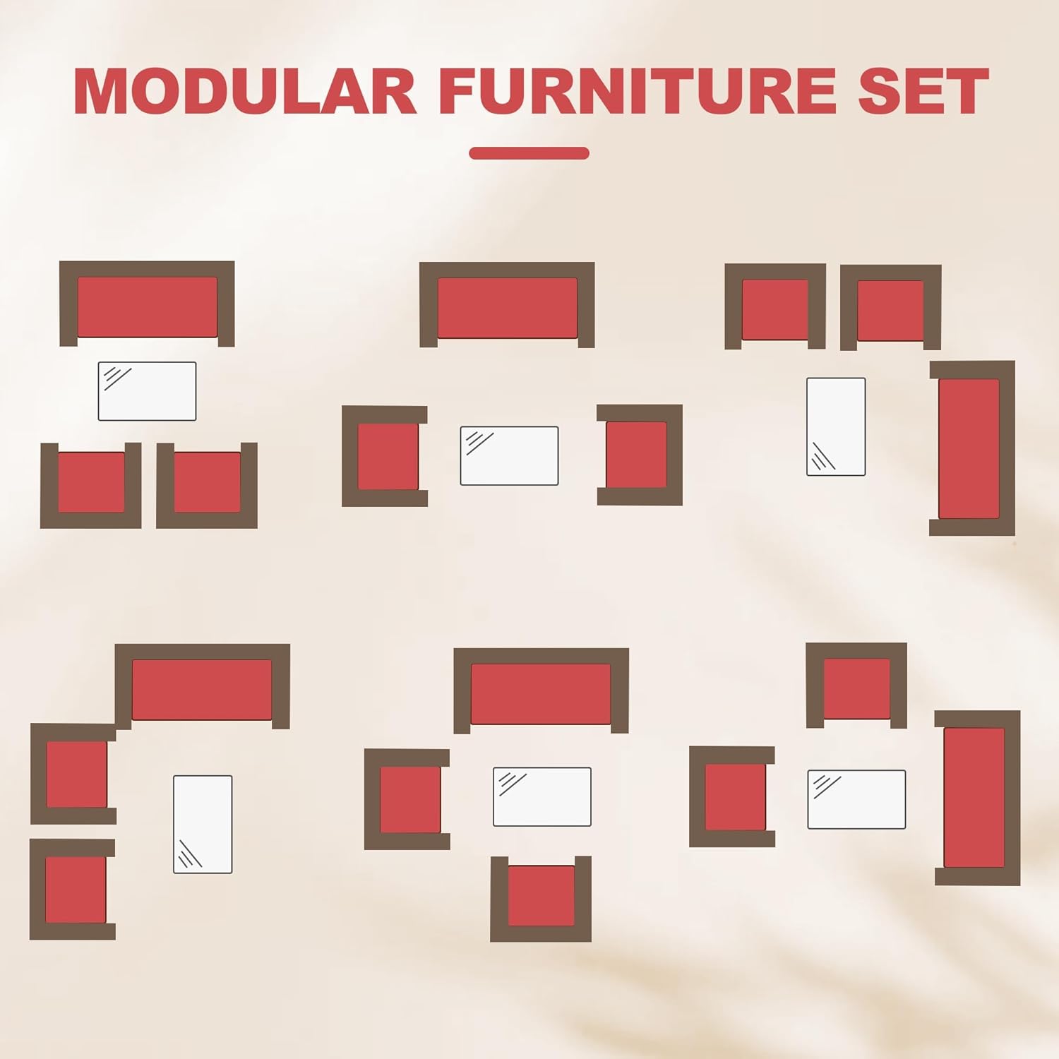 GarveeHome Modern 4-Person Outdoor Bistro Set with Tempered Glass Table – Weather-Resistant PE Rattan & Iron Frame Patio Furniture, Thick Red & Brown Polyester Cushions for Garden, Balcony, Deck