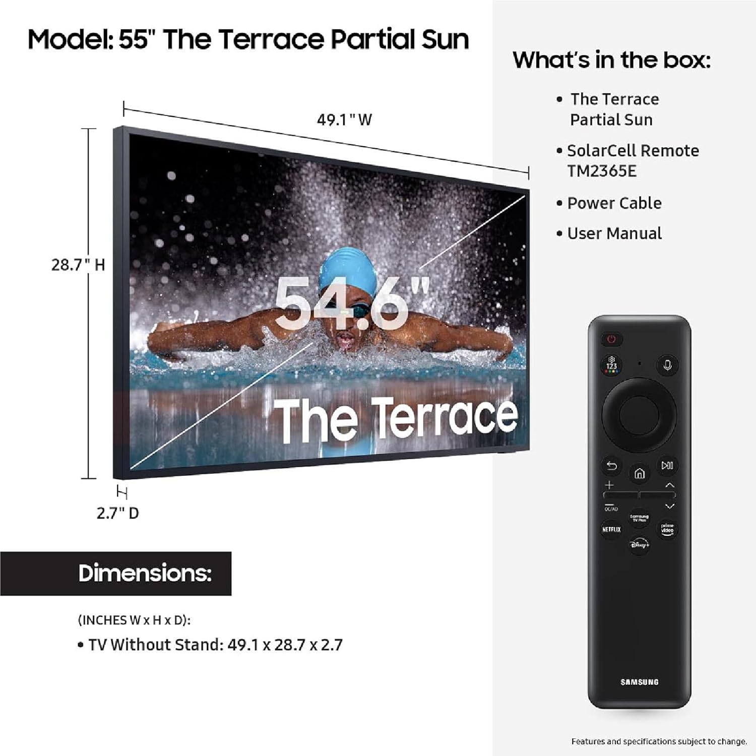 Samsung 55-Inch Class Neo QLED 4K The Terrace Partial Sun, Quantum HDR+, Dolby Atmos, Wide Viewing Angle, Weather Resistant, Anti-Glare Outdoor Smart TV with Alexa Built-in, (QN55LST7DAFXZA, 2024 Model)