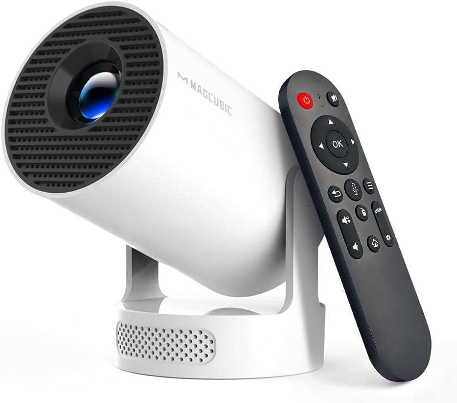 Magcubic Mini Projector with WiFi 6 and Bluetooth 5.4, Portable Projector 4K Support, 5W Soundbase Speaker, Auto Vertical Keystone 180°Rotatable Smart Projector for Movie Home Outdoor