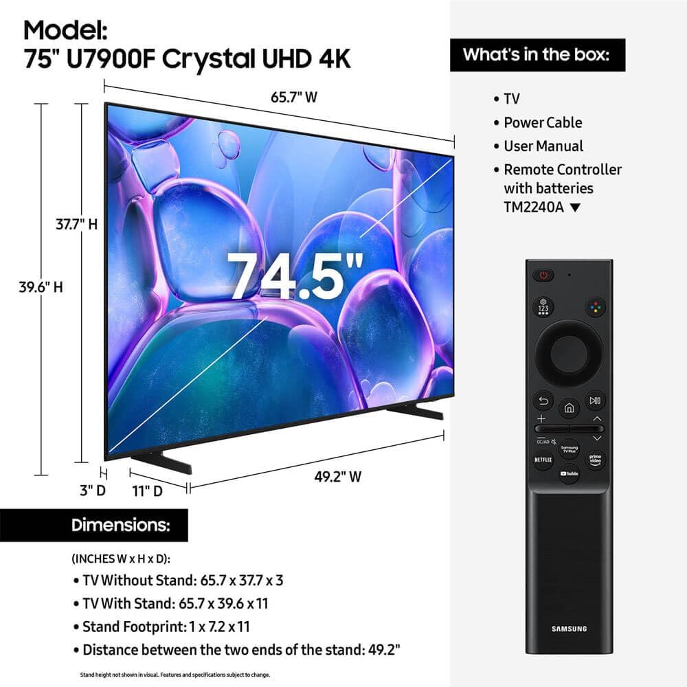 Samsung UN75U7900F 75 inch Class U7900 Series 4K UHD Smart TV (2025)