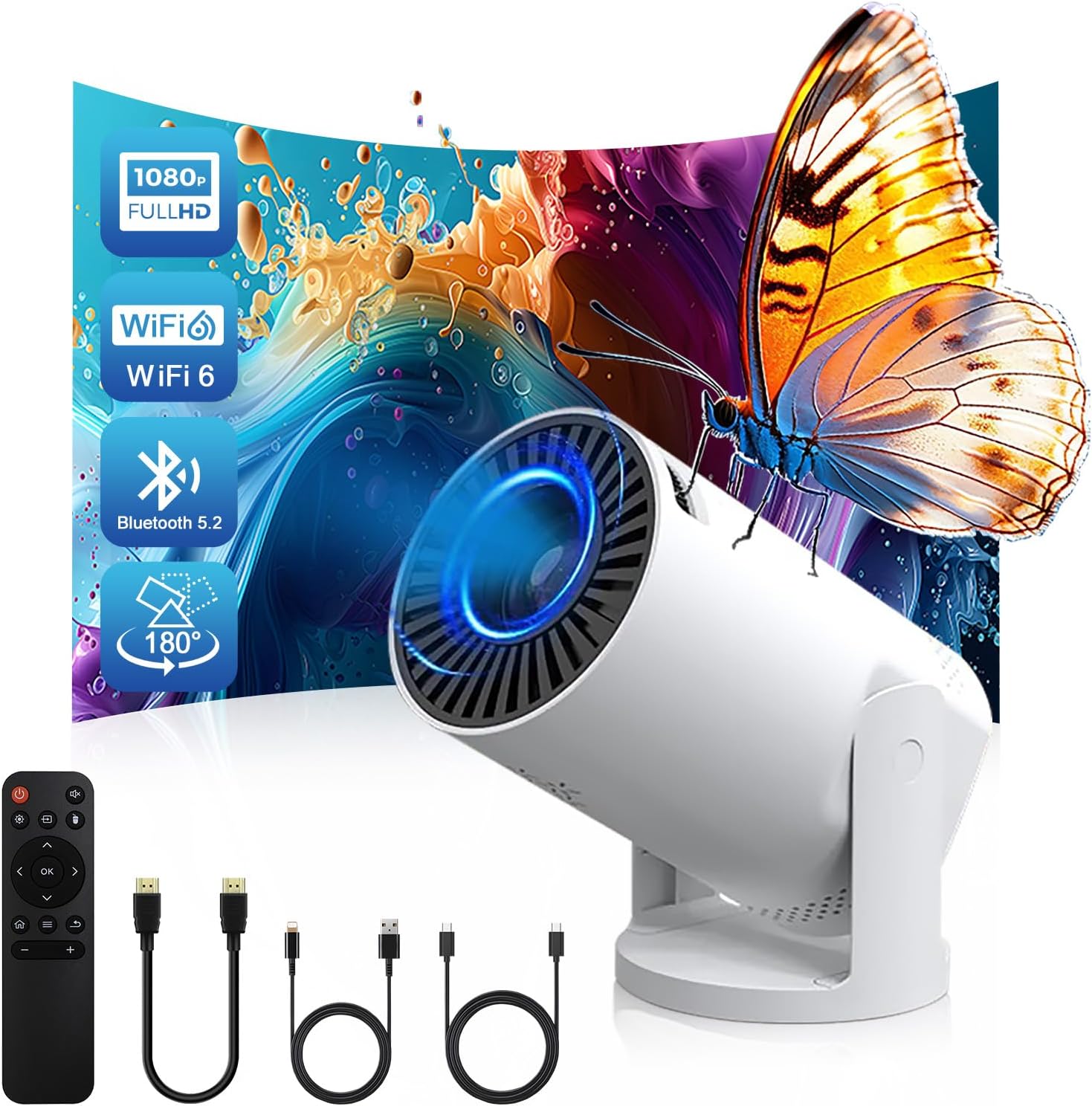 Wireless Mini Projector with WIFI 6 and Bluetooth, 4K 1080P Support Portable Projector 180° Rotatable17