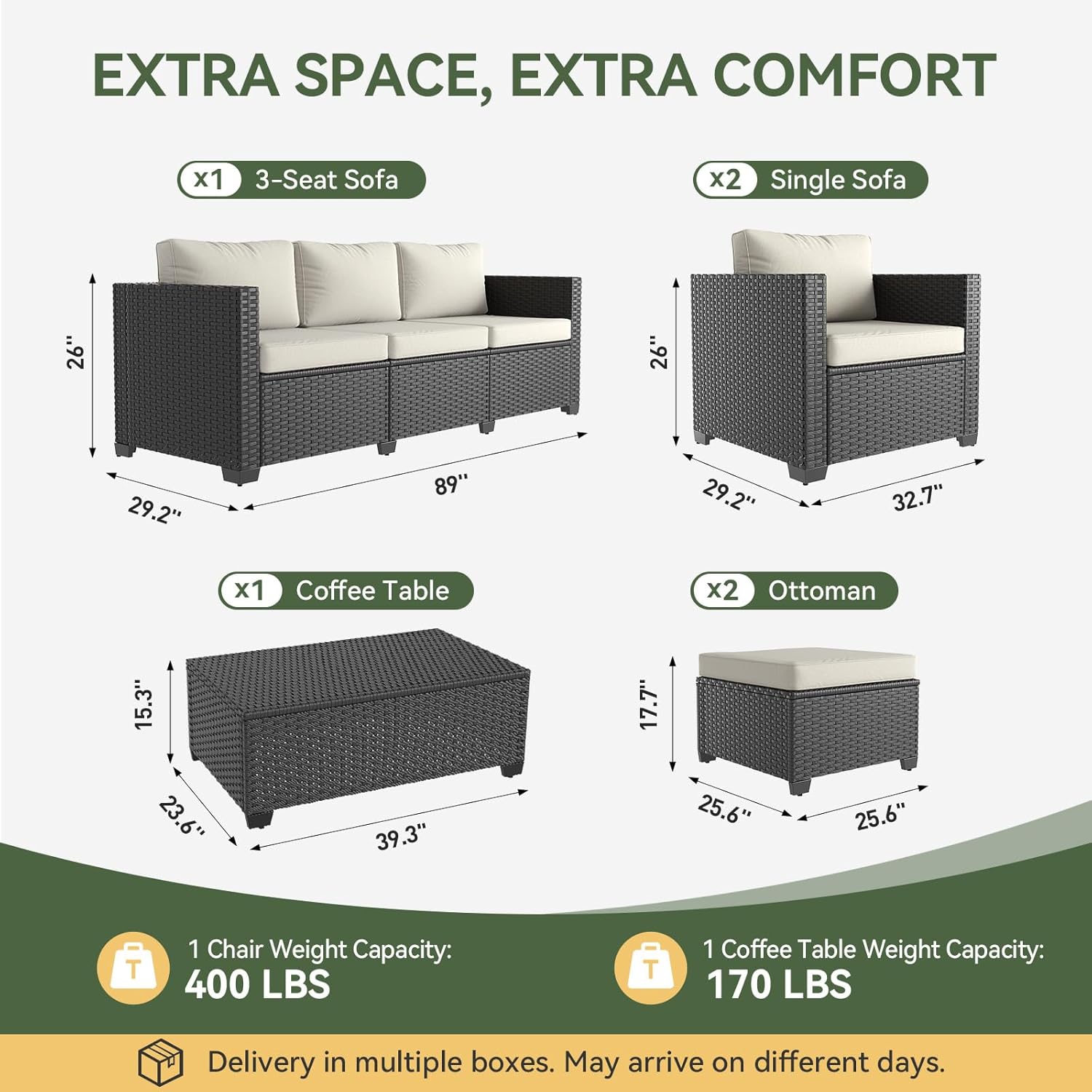 Aoxun 8 Piece Outdoor Patio Furniture Set 7 Seats, Outdoor Sectional with Thick Waterproof Cushions & Storage Coffee Table, Patio Conversation Sets for Garden, Backyard, Porch, Balcony, Deck, Beige