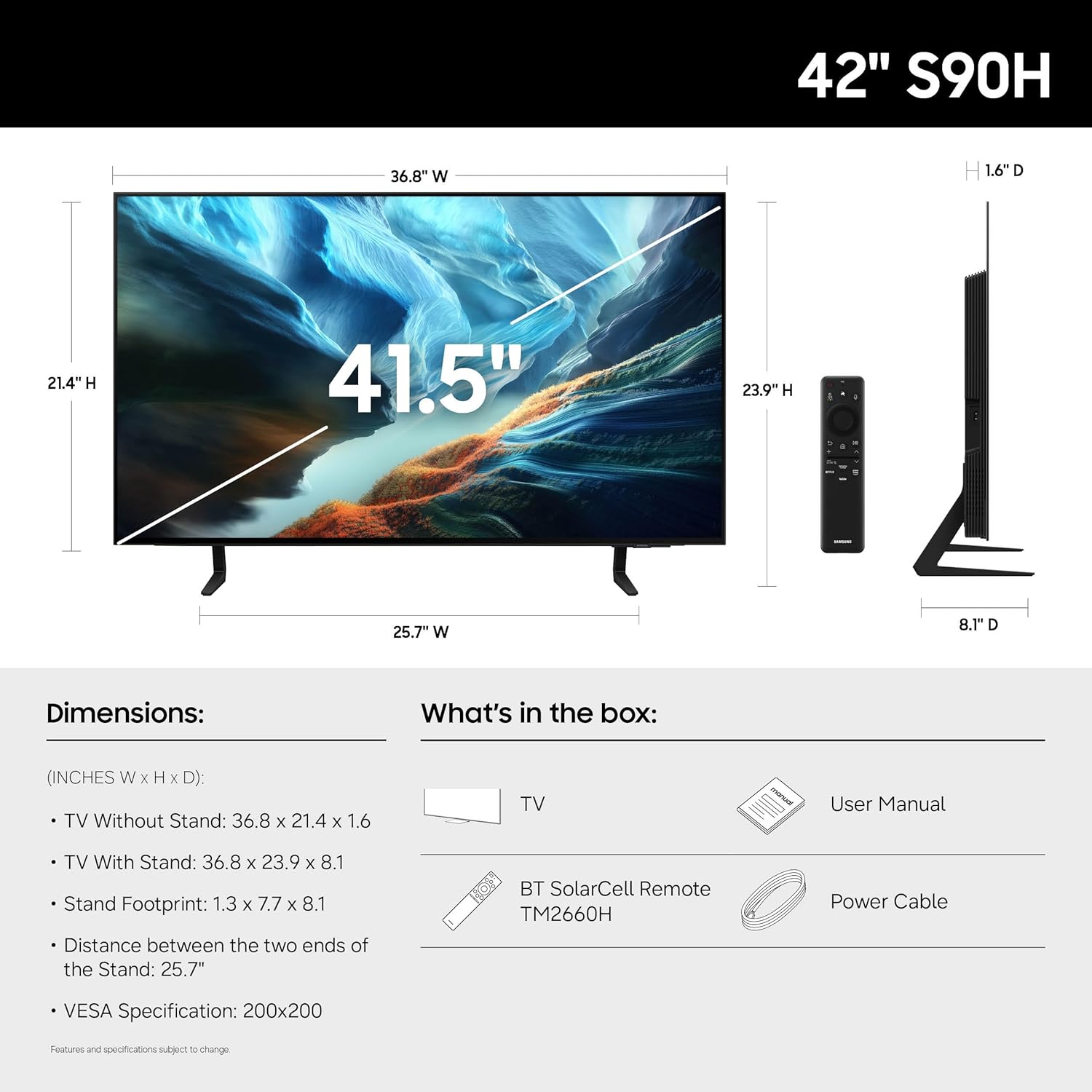 Samsung 42-Inch Class OLED S90H Series Samsung Vision AI Smart TV (2026 Model, 42S90H) OLED HDR+ with Glare Free, NQ4 AI Gen3 Processor, 4K AI Upscaling Pro, AI Motion Enhancer Pro, Alexa Built-in