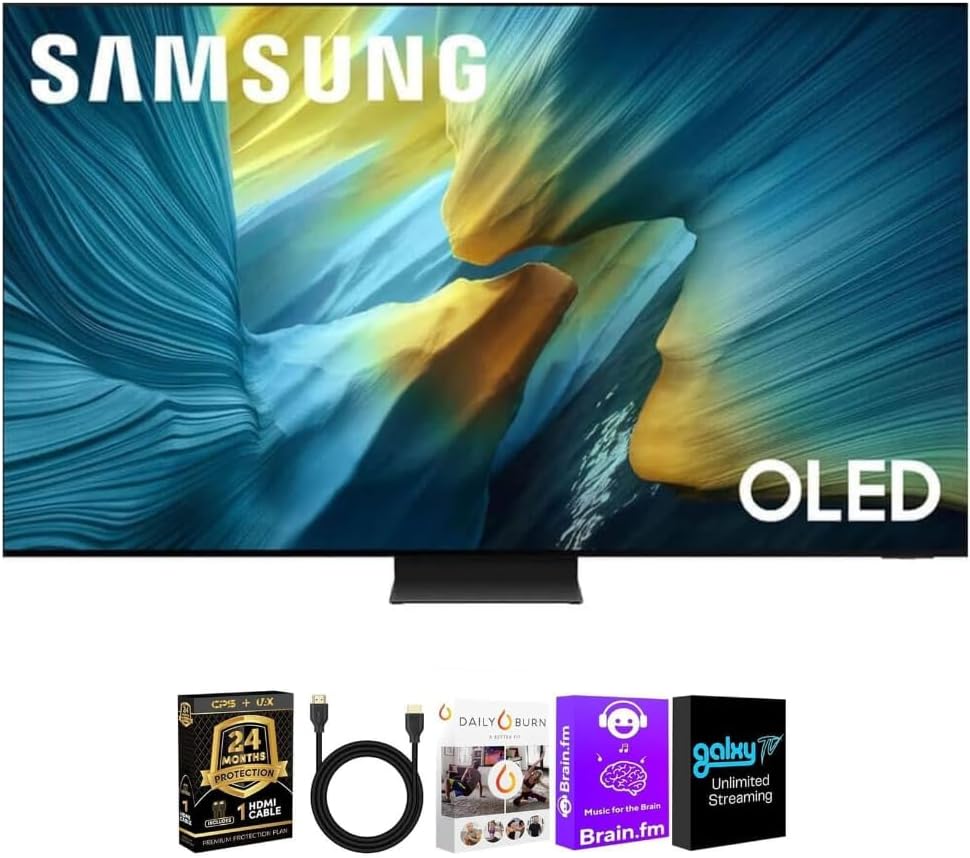 Samsung QN65S95FAFXZAOLED S95F 65-Inch QD-OLED 4K Smart TV with Quantum Dot HDR Pro, Glare-Free Screen, 165Hz Refresh Rate, Dolby Atmos, Alexa Built-in + UAX HDMI Cable + CPS 2-Year Protection Plan