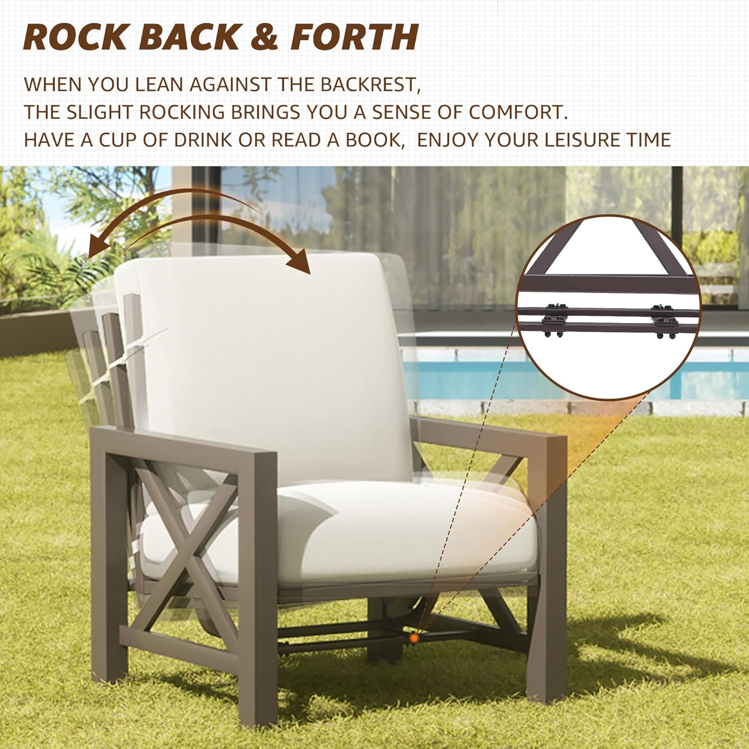 NATURAL EXPRESSIONS Patio Furniture Sets, 4 Pieces Outdoor Furniture Modern Metal Patio Sectional Sofa Conversation Set, 2 Motion Rocking Chairs, 6.5