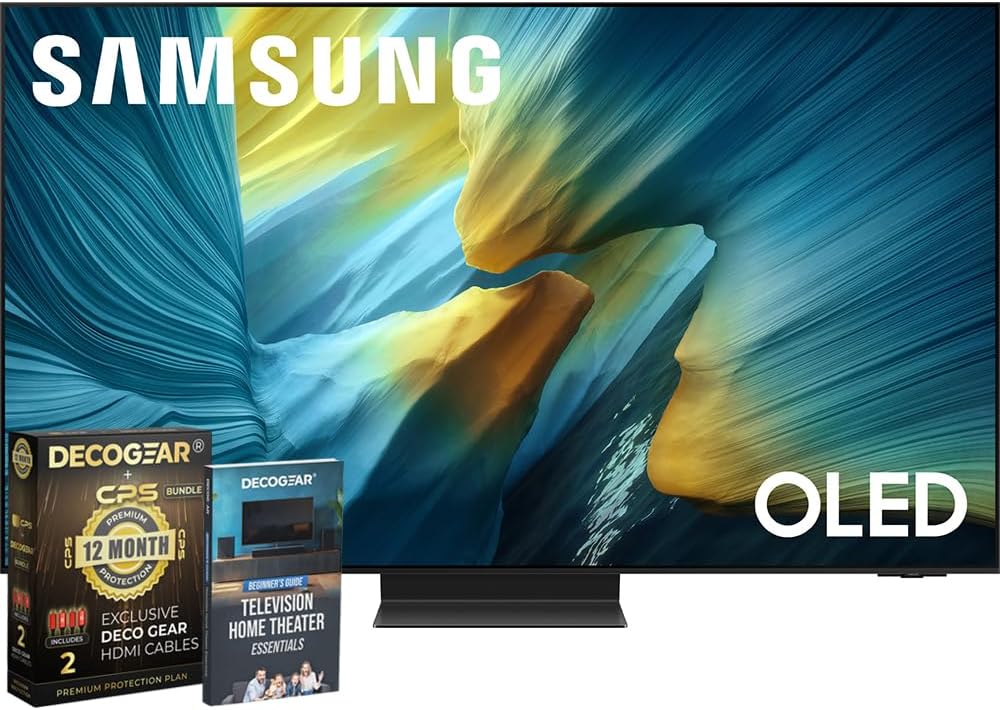 Samsung 65 inch OLED 4K S95F Smart TV (2025) Vision AI, OLED HDR Pro, Glare-Free Bundle with CPS Exclusive 1-Year Protection & Deco Gear Complete Home Theater Beginner's Guidebook