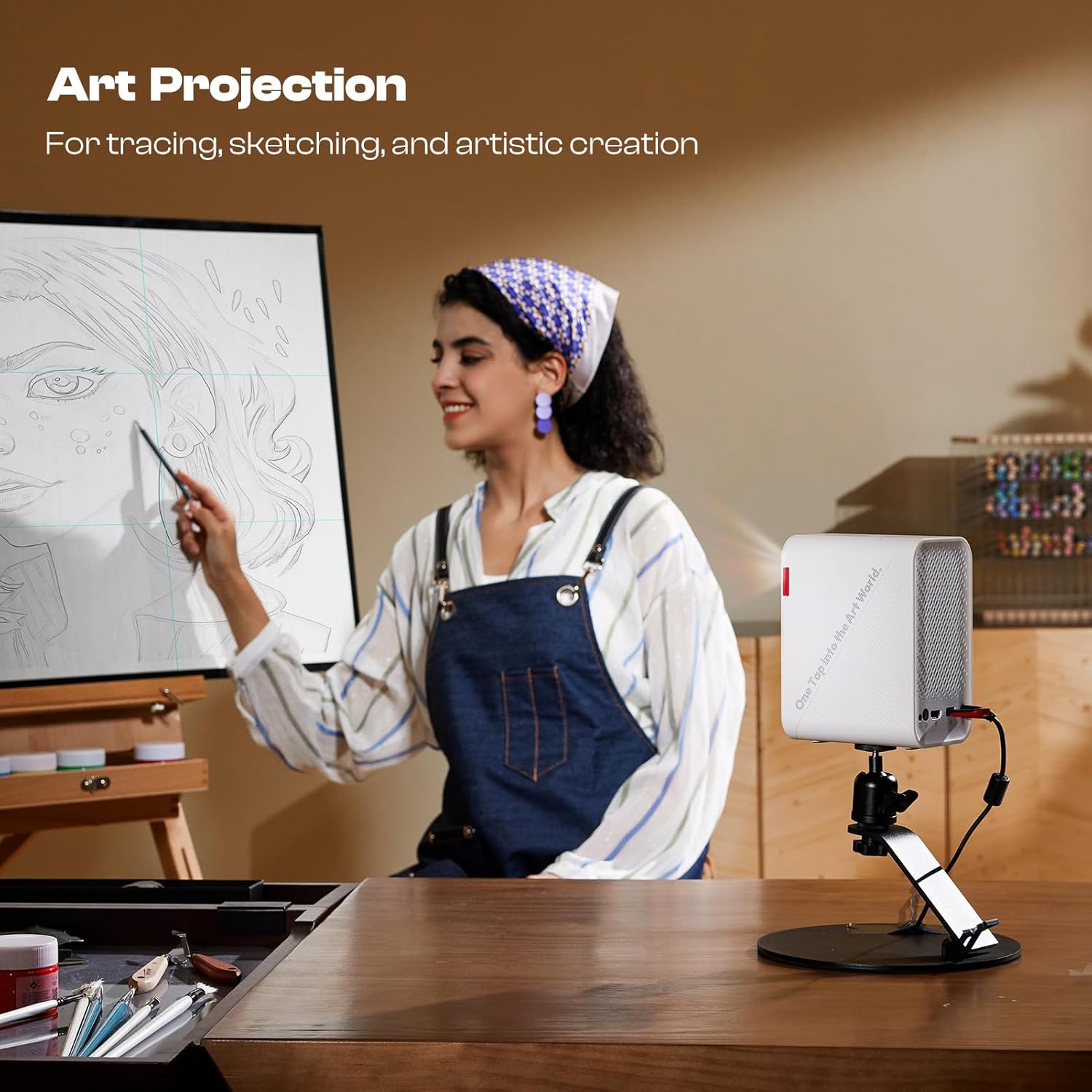 Caydo P1 Art Projector with Exclusive Drawing App for Artists, Portable Auto Focus & Keystone LED Projector for Drawing and Tracing, 4K Support, 100’’ Display, Compatible with iOS/Android, Upgraded